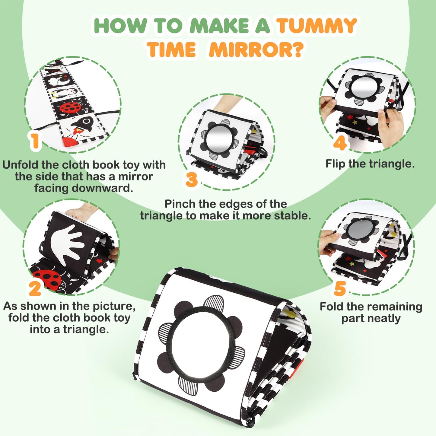 BBWOO High-Contrast Baby Toys — Tummy Time Mirror & Visual Stimulation (0–6 Months)