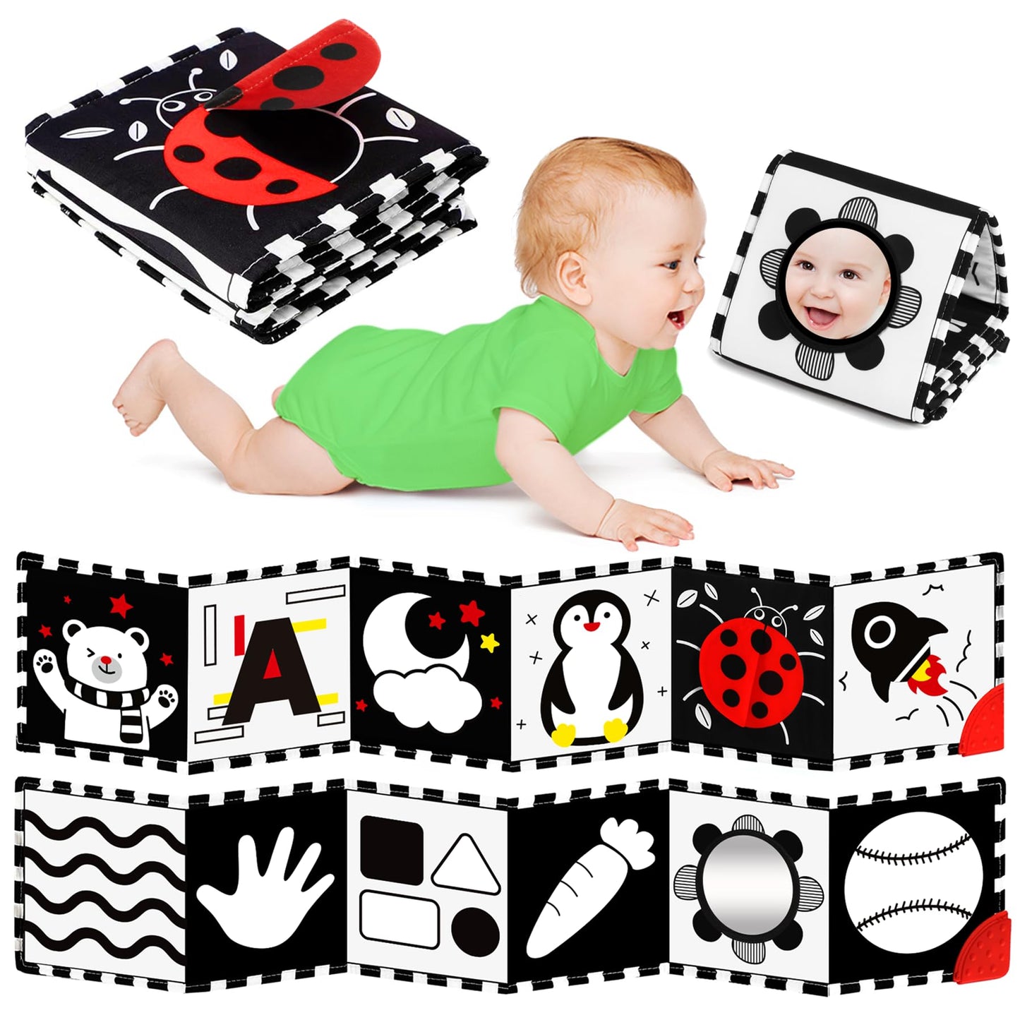 BBWOO High-Contrast Baby Toys — Tummy Time Mirror & Visual Stimulation (0–6 Months)