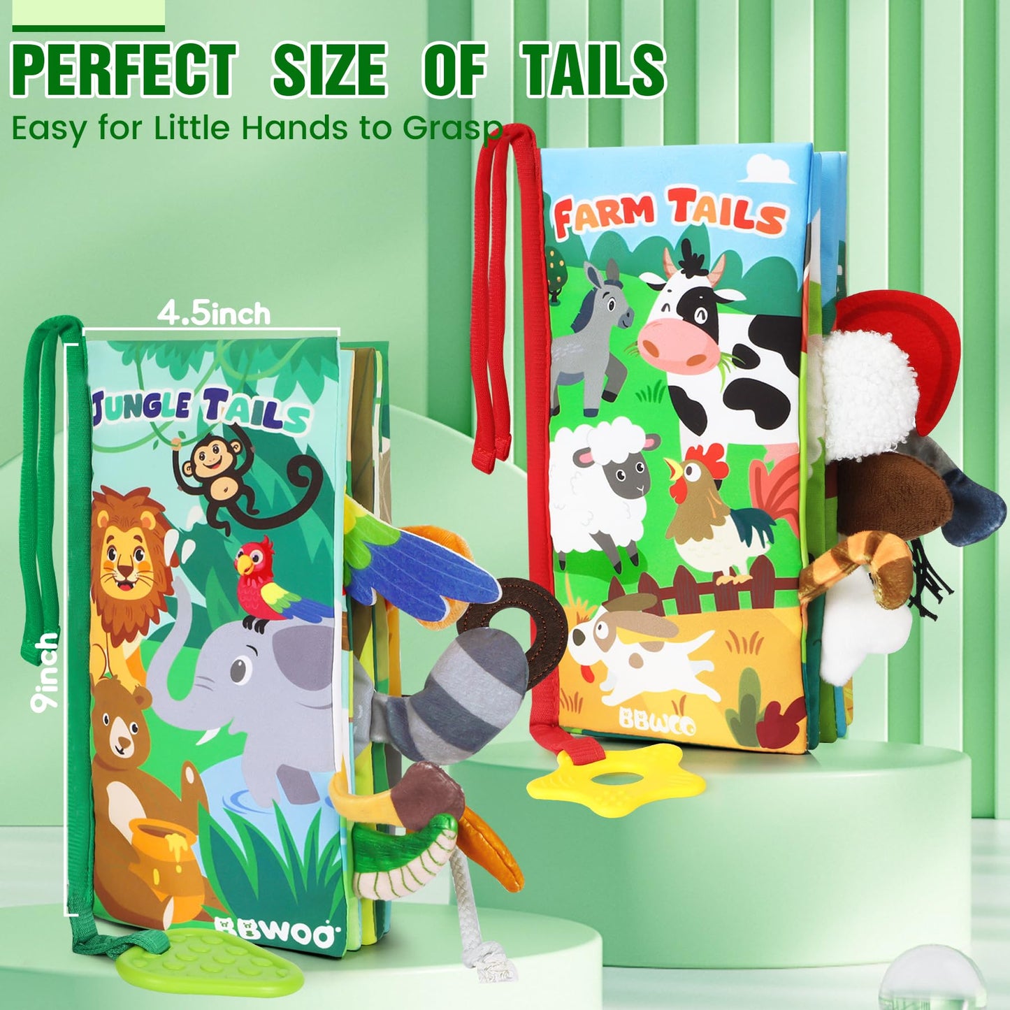 BBWOO Soft Baby Book Toy - Tummy Time Crinkle Book & Teether for 0-12 Months