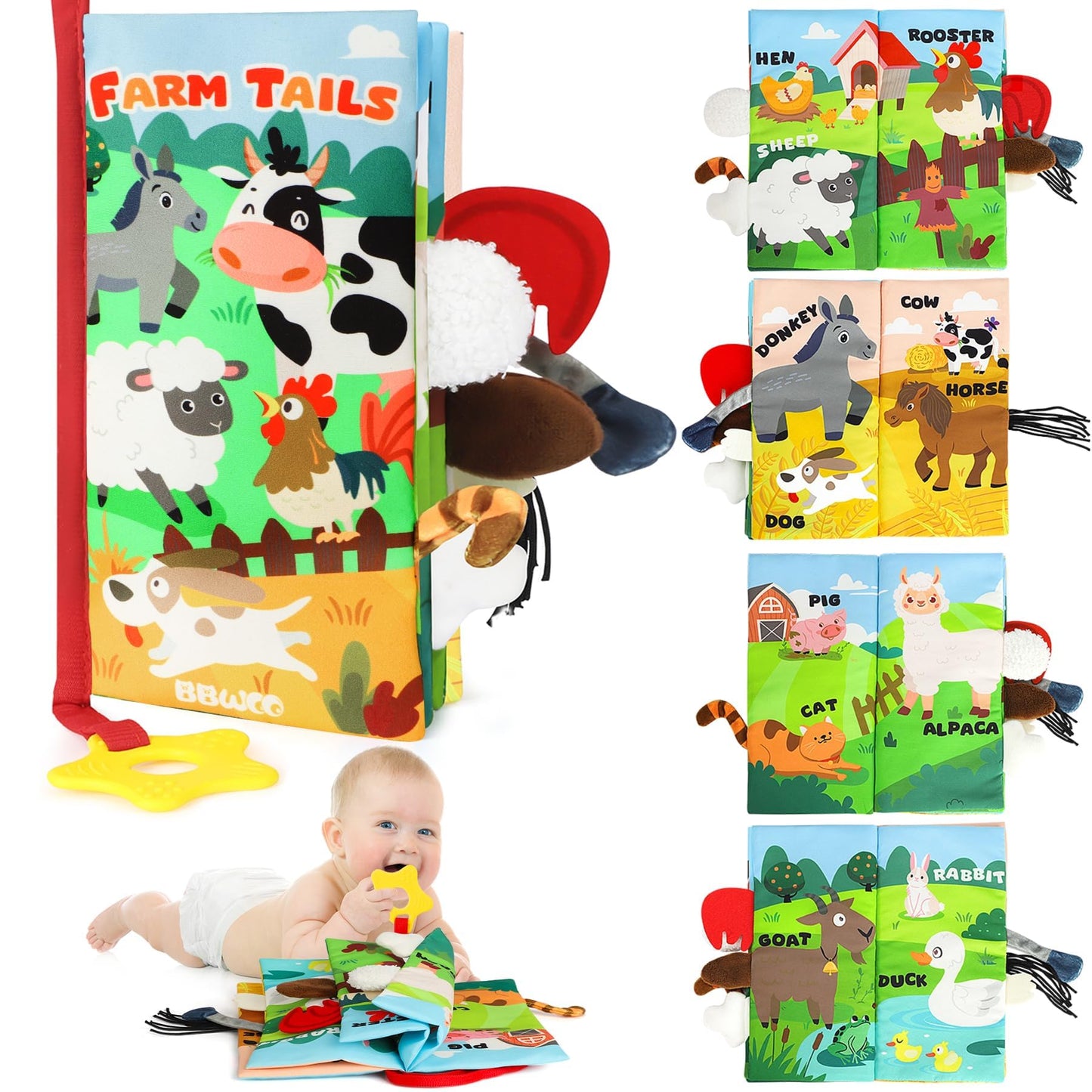 BBWOO Soft Baby Book Toy – Tummy Time Crinkle Book & Teether (0–12 Months)