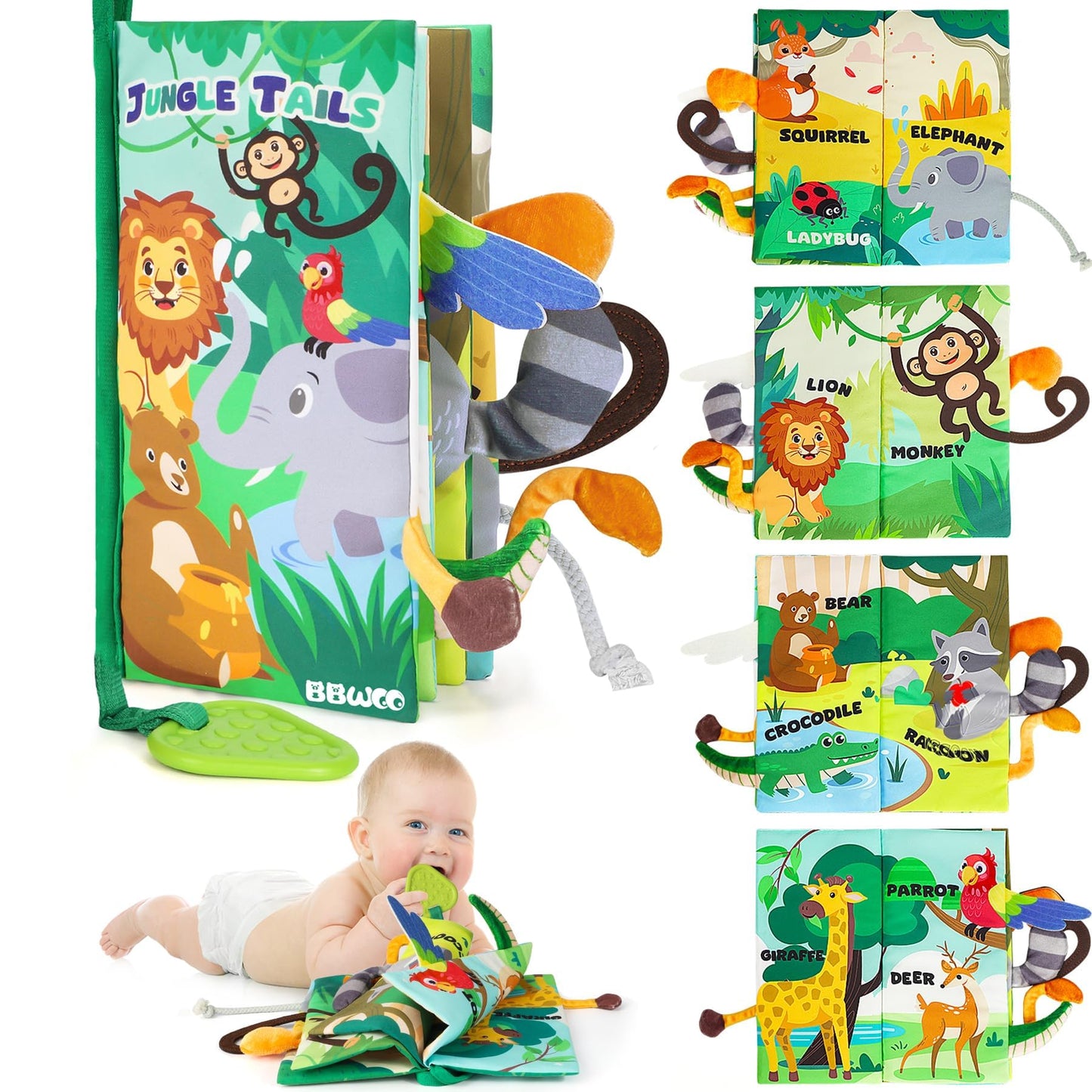 BBWOO Soft Baby Book Toy for Tummy Time | Teether, Crinkle Book & Safe Fabric