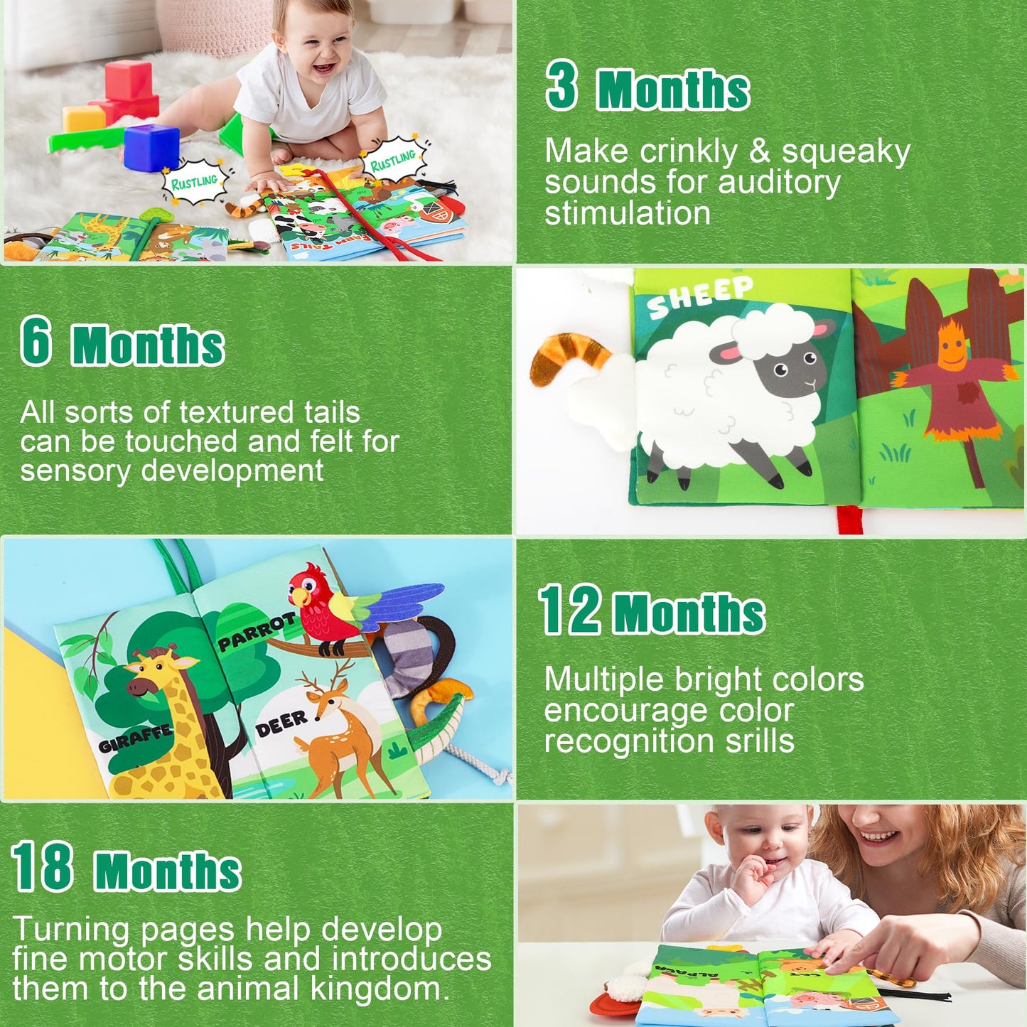 BBWOO Soft Baby Book Toy - Tummy Time Crinkle Book & Teether for 0-12 Months