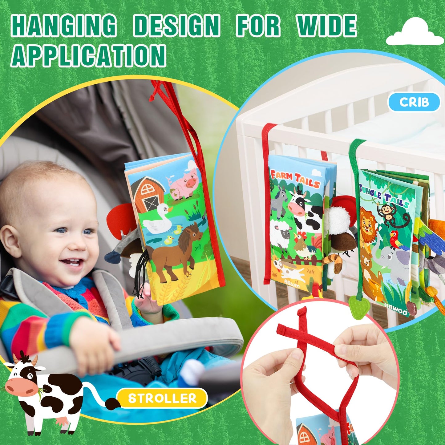 BBWOO Soft Baby Book Toy - Tummy Time Crinkle Book & Teether for 0-12 Months