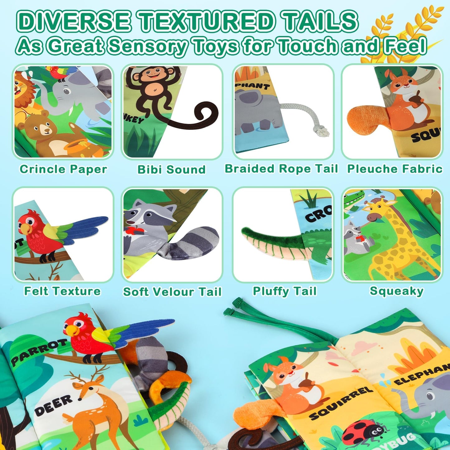 BBWOO Soft Baby Book Toy for Tummy Time | Teether, Crinkle Book & Safe Fabric