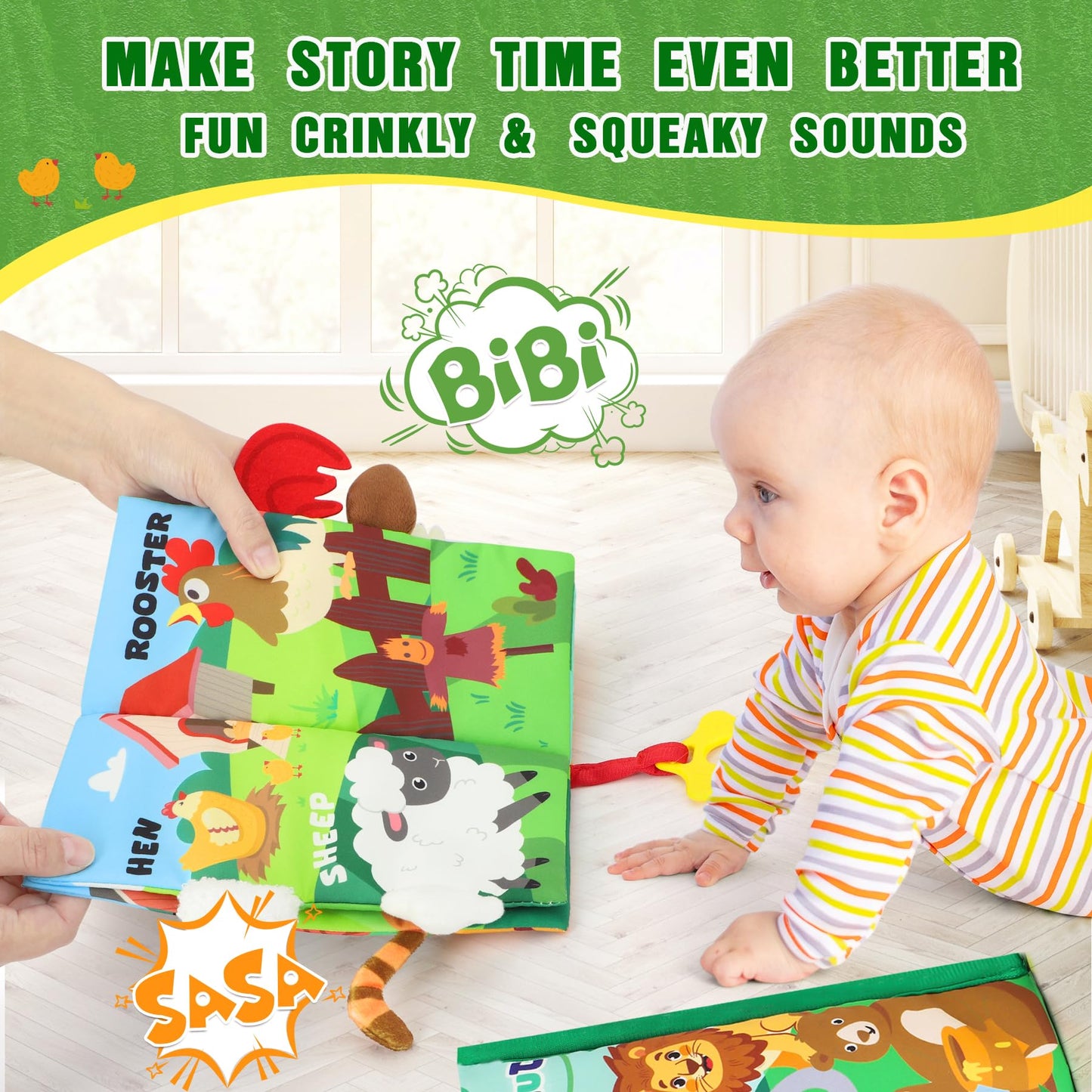 BBWOO Soft Baby Book Toy - Tummy Time Crinkle Book & Teether for 0-12 Months