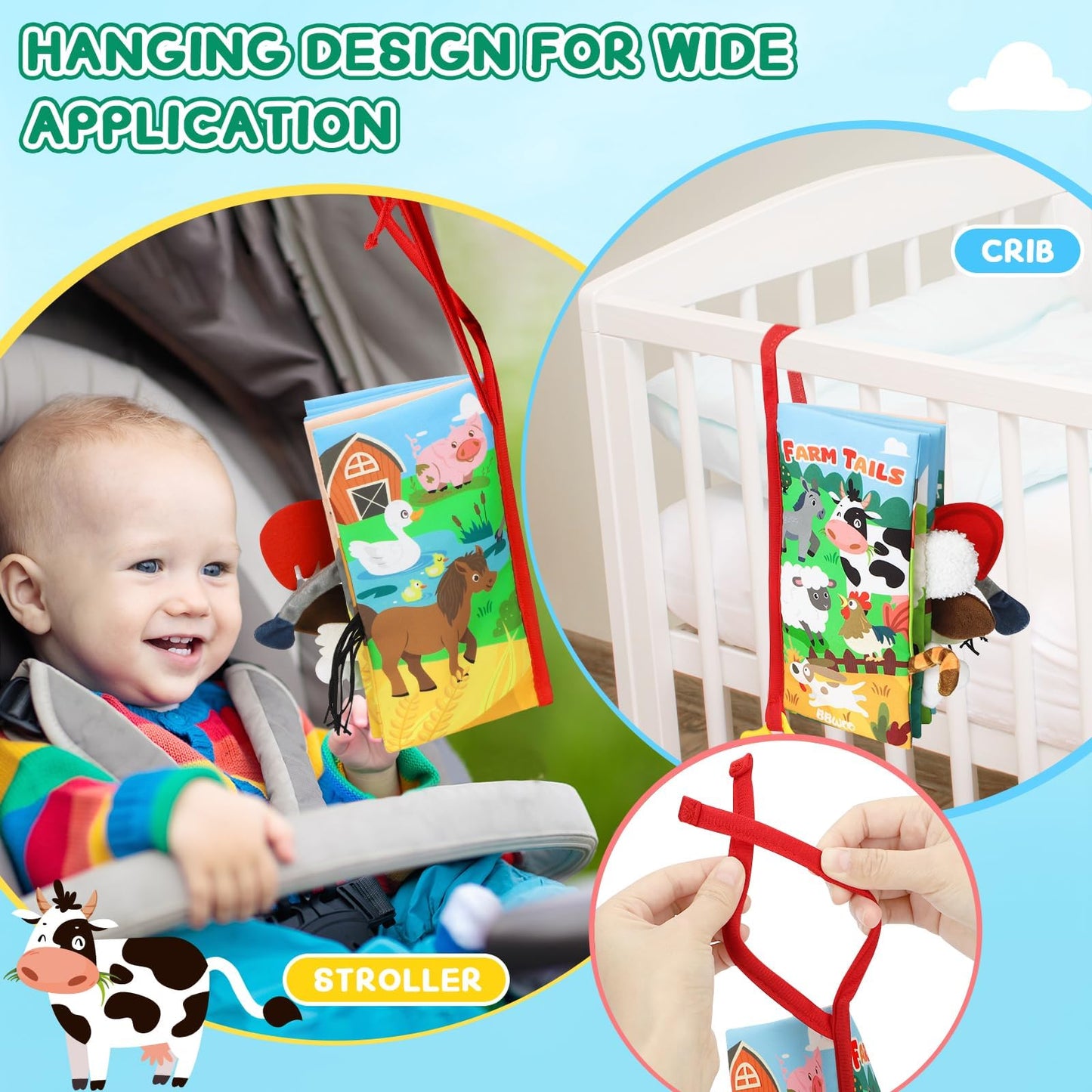 BBWOO Soft Baby Book Toy – Tummy Time Crinkle Book & Teether (0–12 Months)