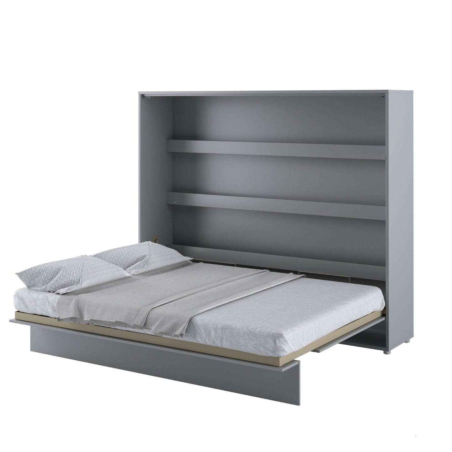 Horizontal Folding Wall Bed – EU King 160cm | Hidden Pull Down Bed with Shelves & Locking System