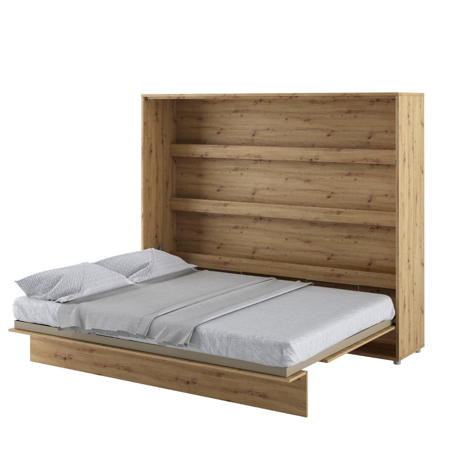 Horizontal Folding Wall Bed – EU King 160cm | Hidden Pull Down Bed with Shelves & Locking System