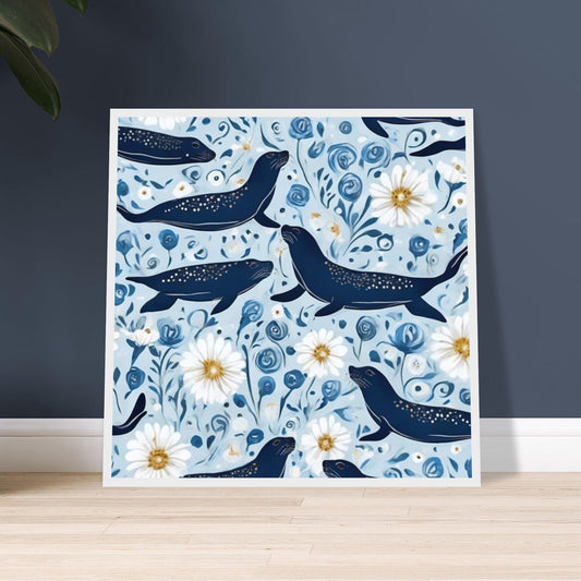 Whimsical Seal and Daisy Framed Wall Art
