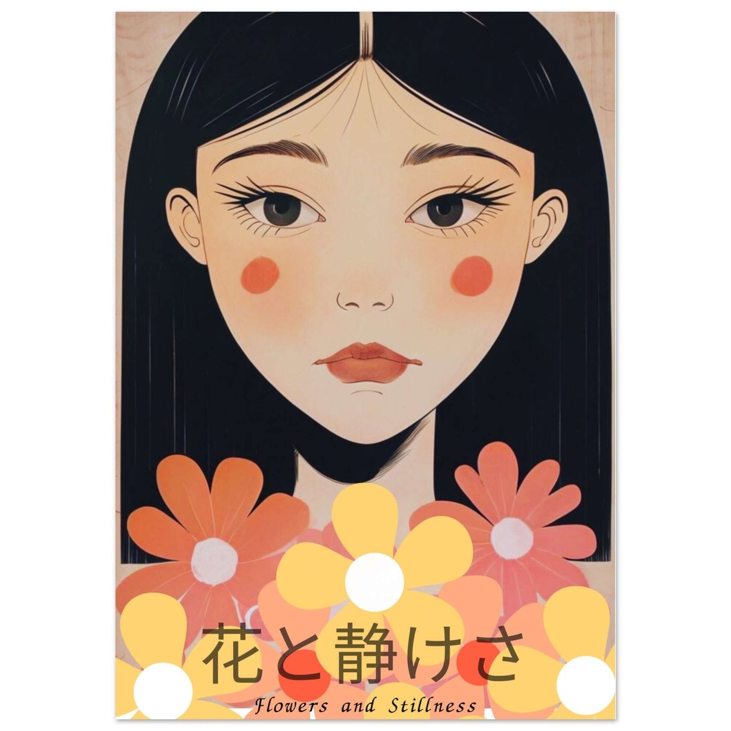 Japanese Portrait Art Print - Flowers & Stillness