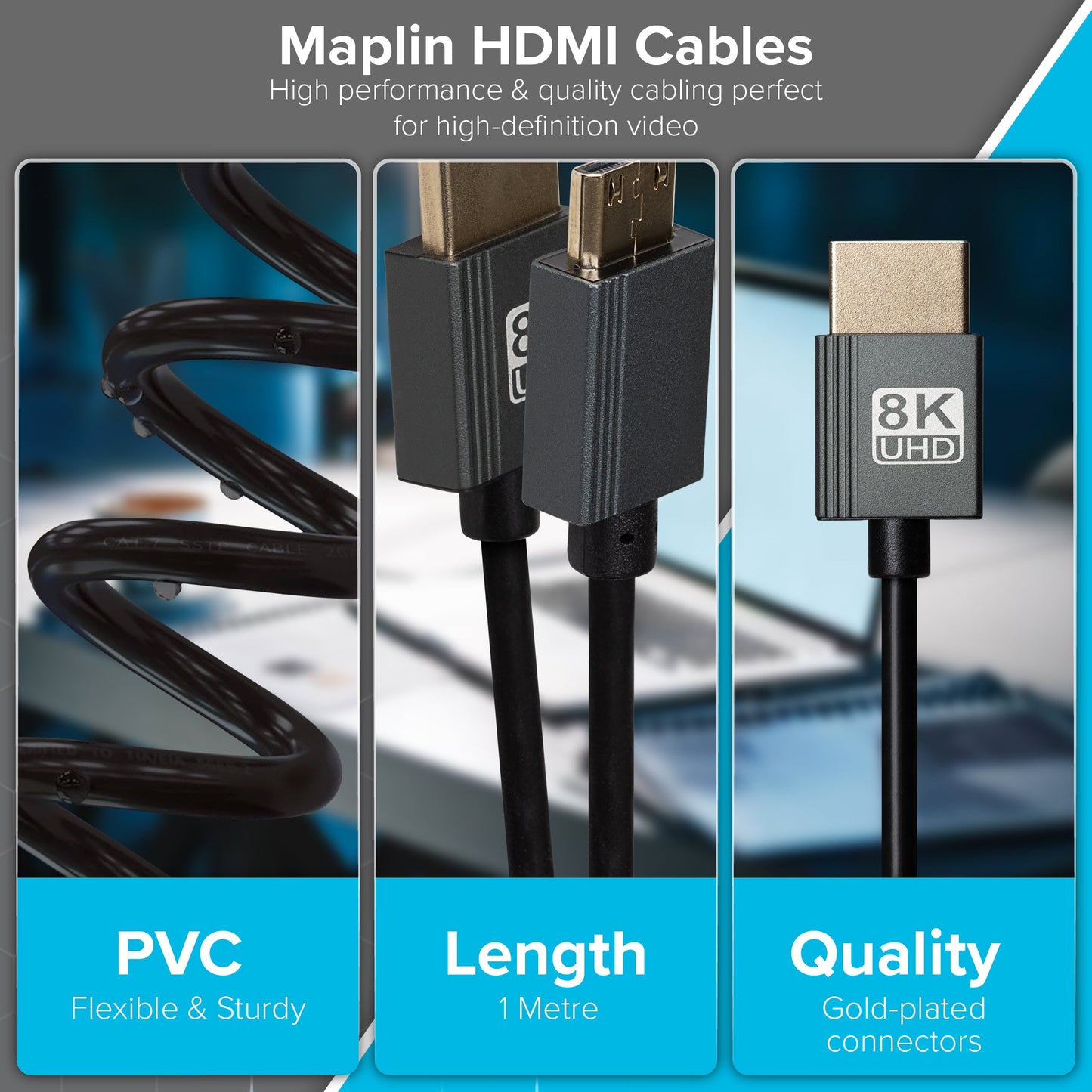 Maplin HDMI to Mini HDMI 8K Ultra HD Coiled Cable - Black, 1m