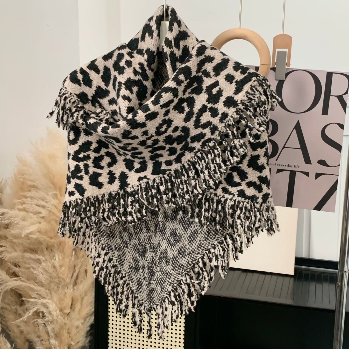 Leopard Print Fringe Scarf - Luxe Two-in-One Shawl & Wrap