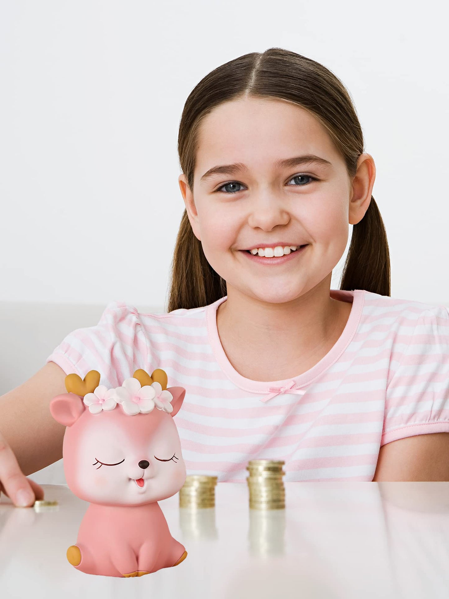 BCIULASL Pink Deer Piggy Bank – Durable ABS Coin Box for Kids and Adults