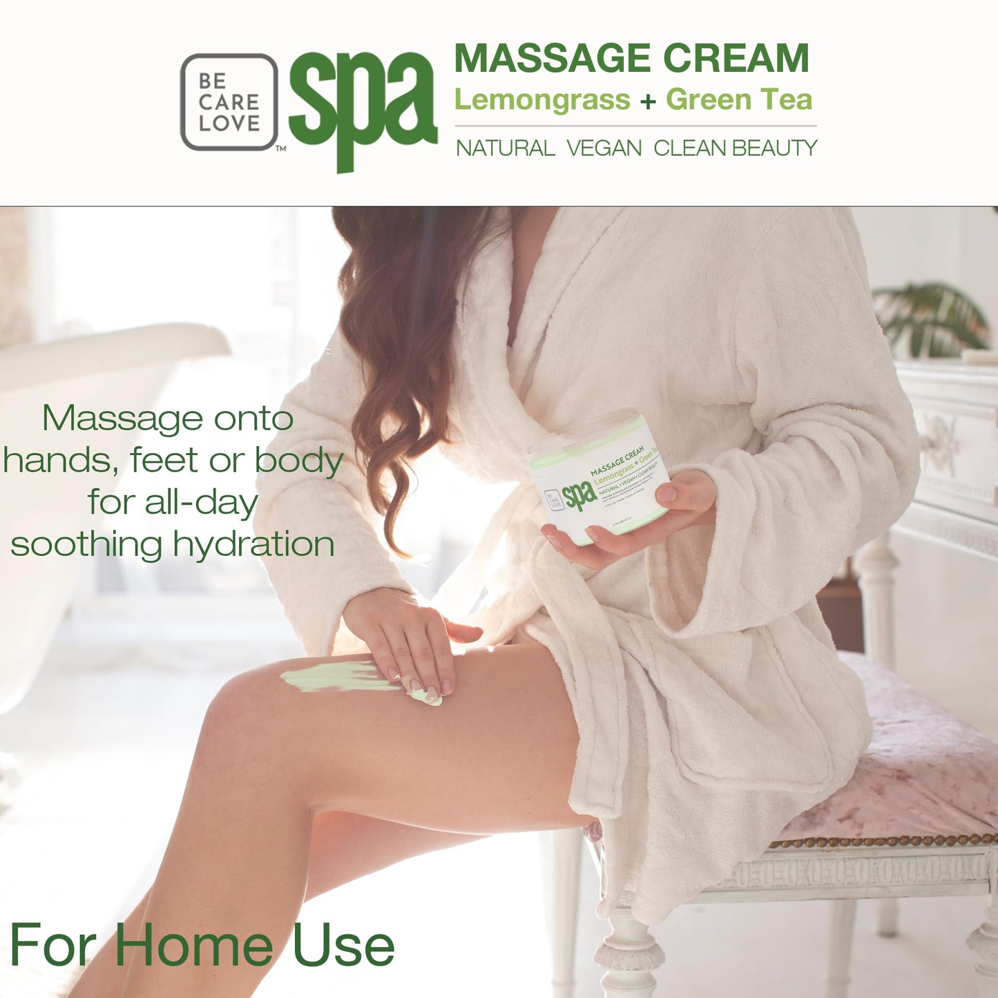 BCL SPA Massage Cream with Lemongrass + Green Tea – Hydrating Body Lotion, 16 oz