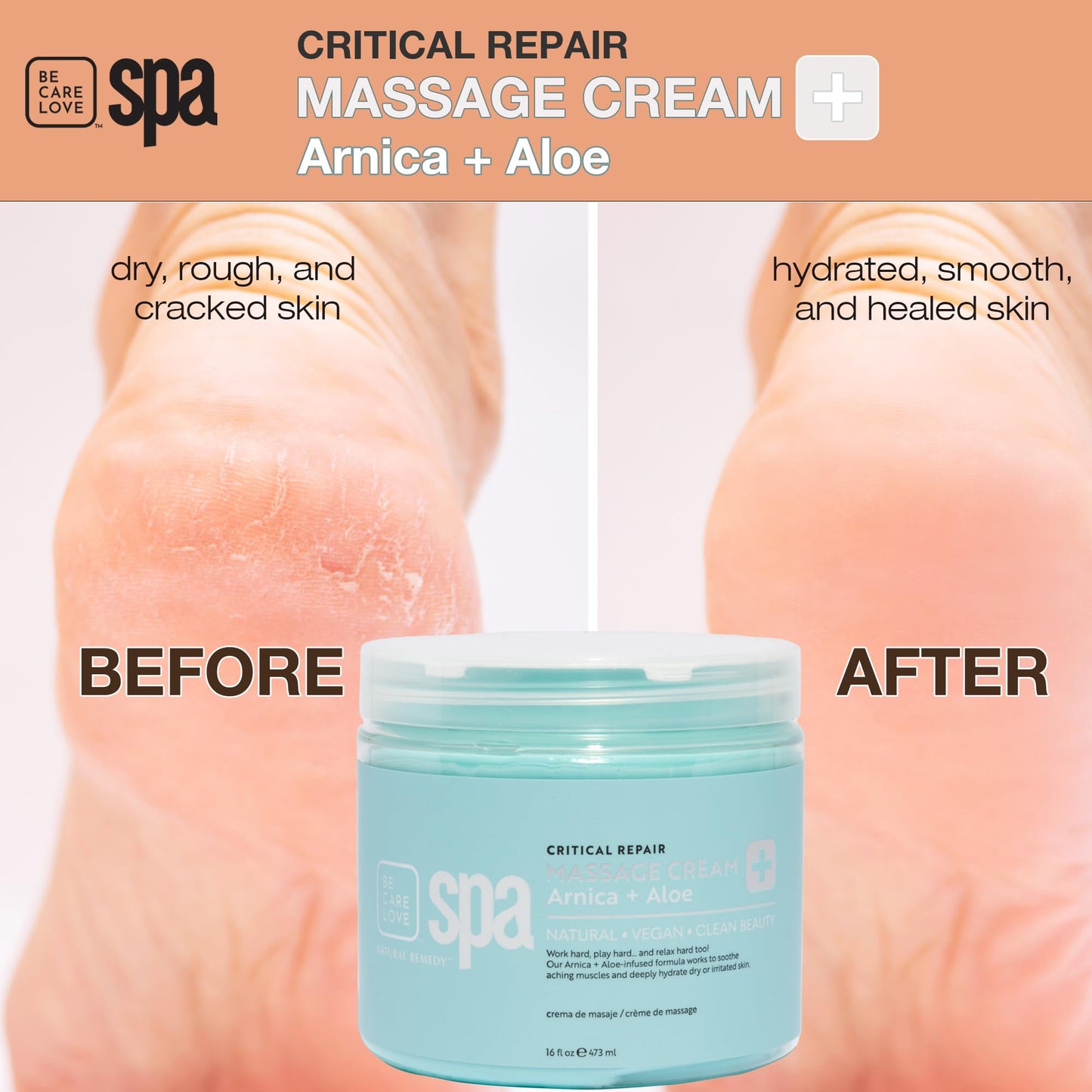 BCL Spa Critical Repair Massage Cream with Arnica, Aloe, Kelp, Argan Oil | 16 oz | Vegan & Organic