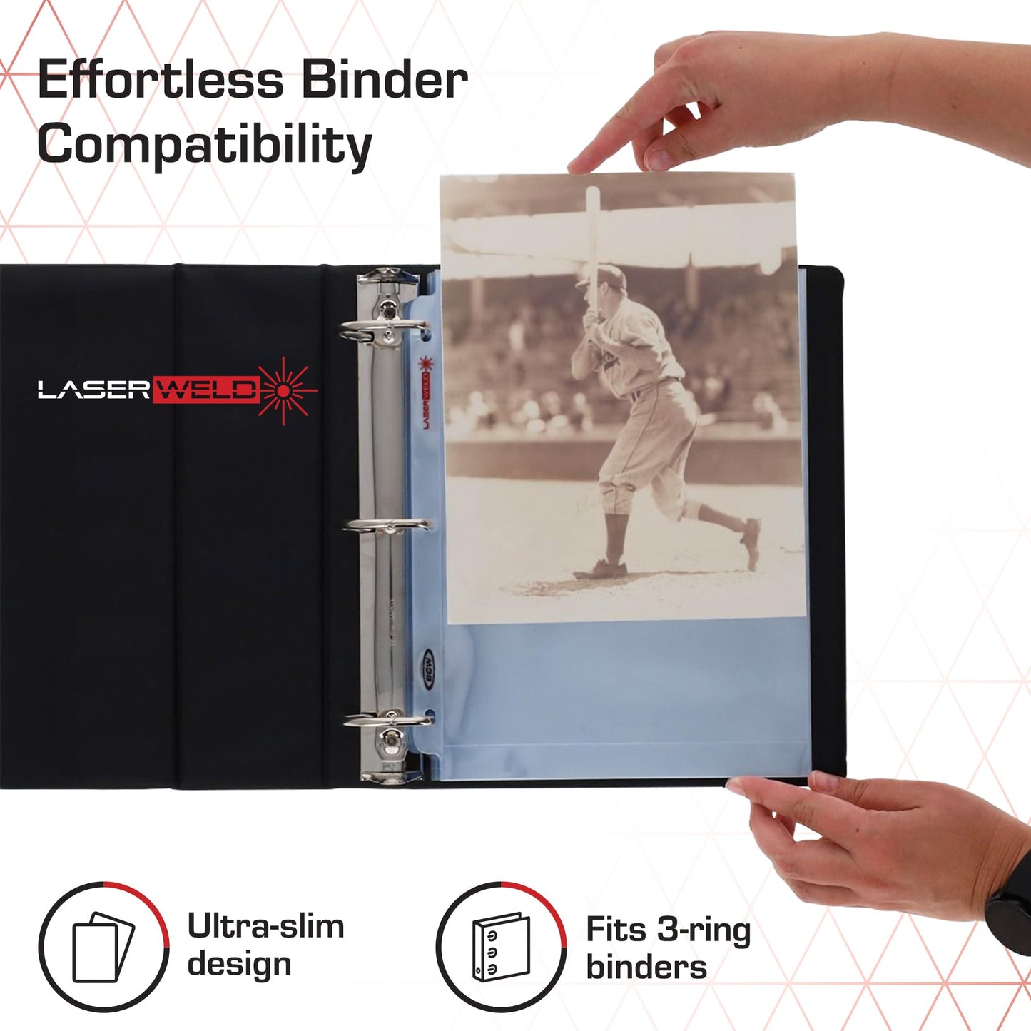 BCW LaserWeld 8x10 Photo Pages – 100-Count Box | 8x10 Plastic Sleeves for Photos | Archival-Safe 3-Ring Binder Protectors