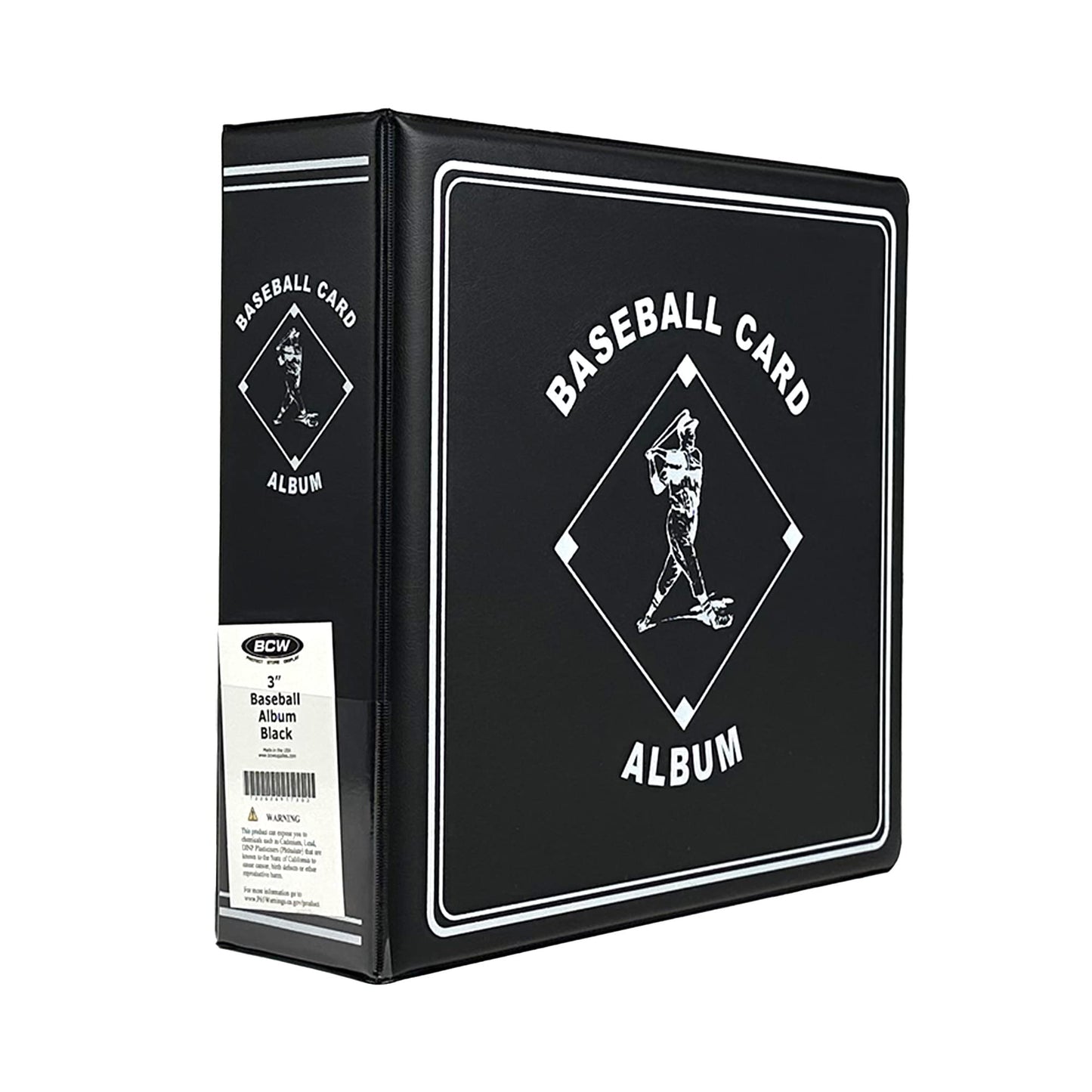 BCW 3-Inch Baseball Album Black – Holds Up to 90 Protective Pages with Heavy-Duty D-Ring
