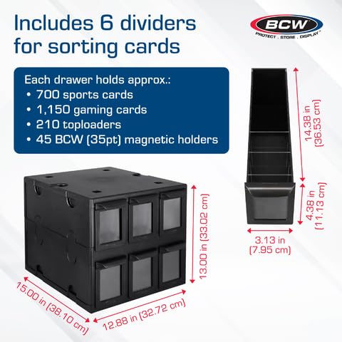 BCW 6 Drawer Card Catalog - Heavy-Duty Stackable Card Organizer