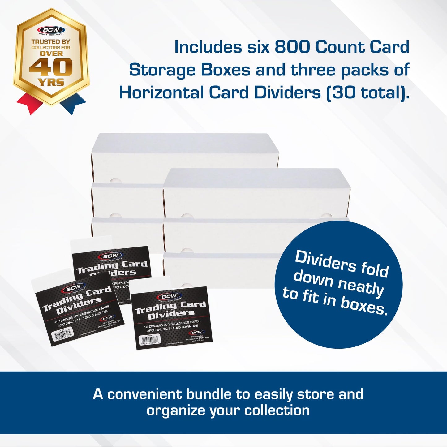 BCW 800ct Trading Card Storage Box + 30 Dividers – 6 Boxes & 30 Dividers | Card Organizer