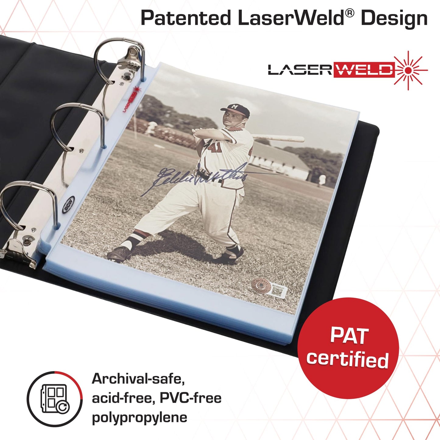 BCW LaserWeld 8x10 Photo Pages – 100-Count Box | 8x10 Plastic Sleeves for Photos | Archival-Safe 3-Ring Binder Protectors