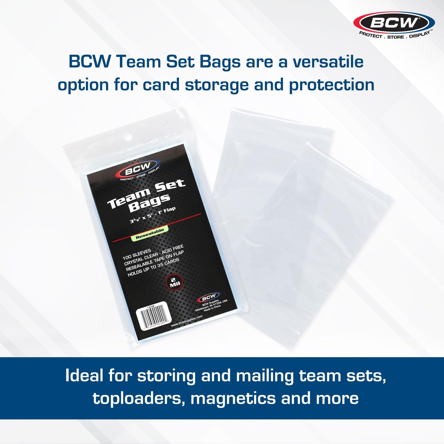 BCW Resealable Team Set Bags – 200 Count | Holds 35 Loose Cards, 5 Top Loaders, 108pt Magnetics