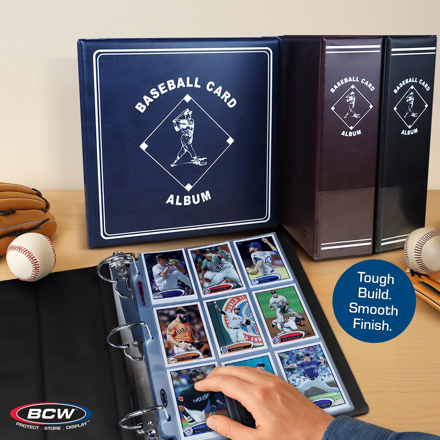 BCW 3-Inch Baseball Album Black – Holds Up to 90 Protective Pages with Heavy-Duty D-Ring