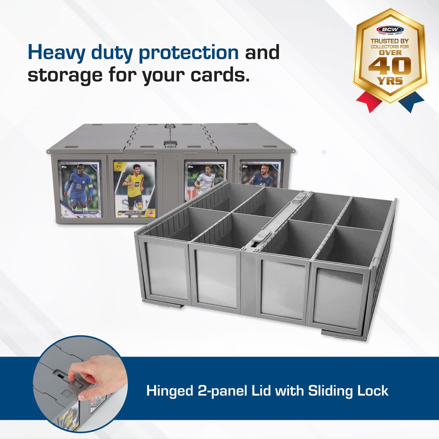 BCW Collectible Card Bin (2-Pack, Gray) | Holds 3,200 Cards Each + 4 Dividers
