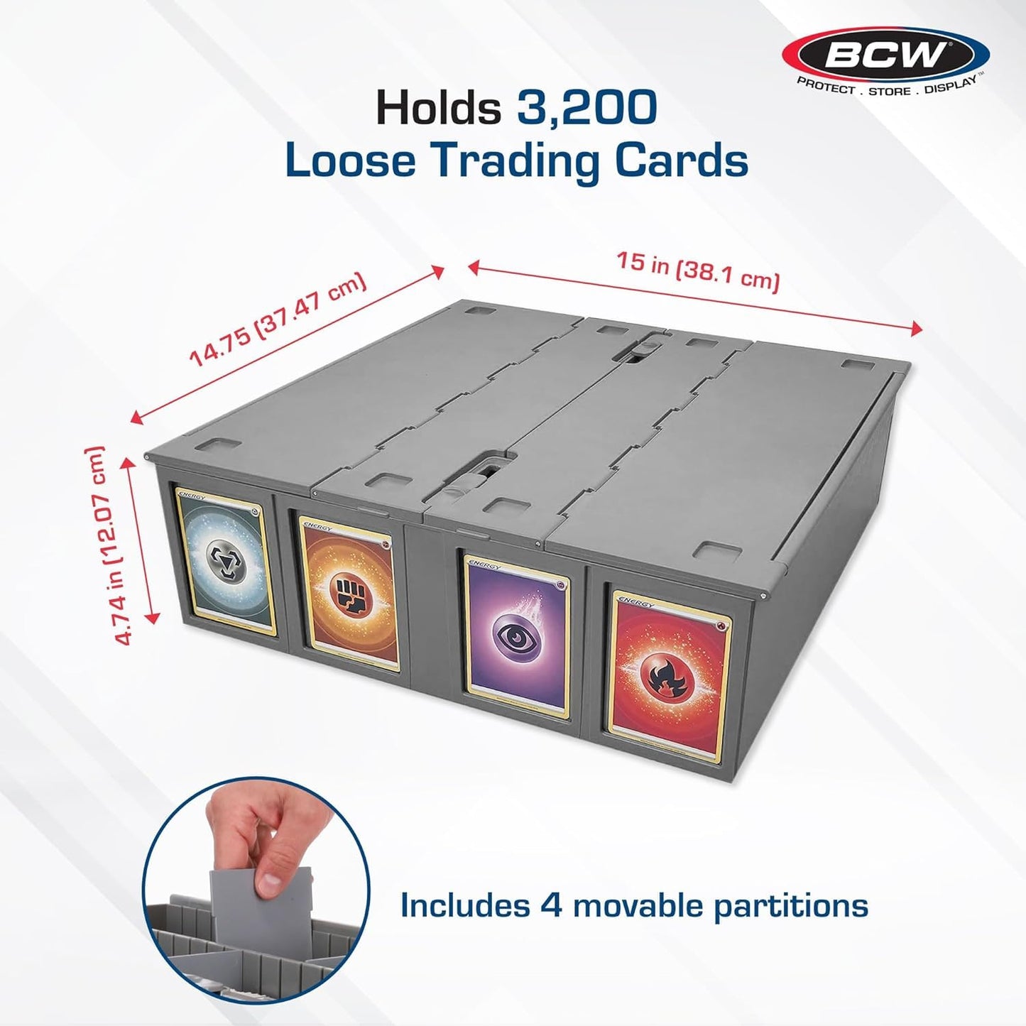 BCW Collectible Card Bin (2-Pack, Gray) | Holds 3,200 Cards Each + 4 Dividers