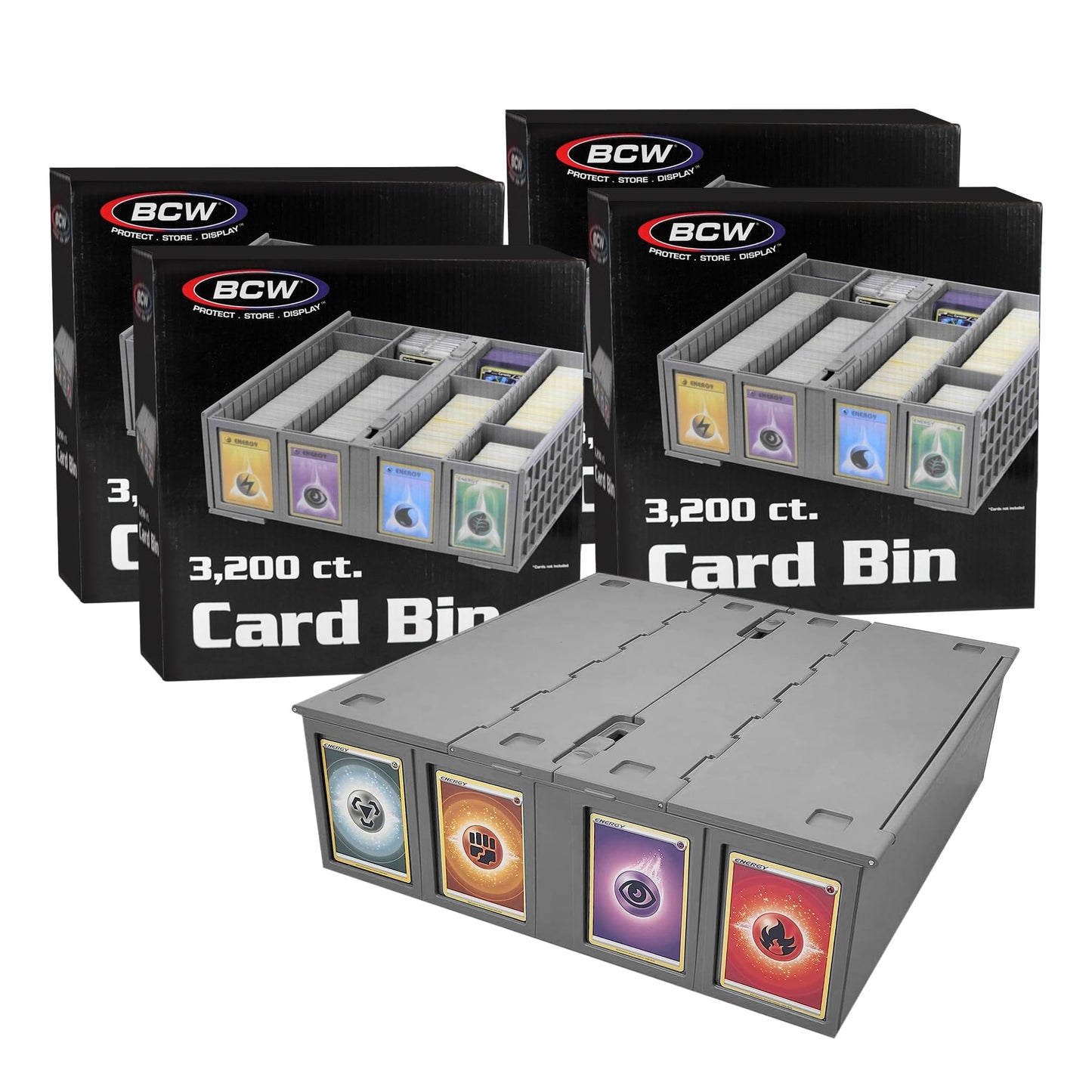 BCW Collectible Card Bin (4-Pack, Gray) – 3,200 Cards per Bin