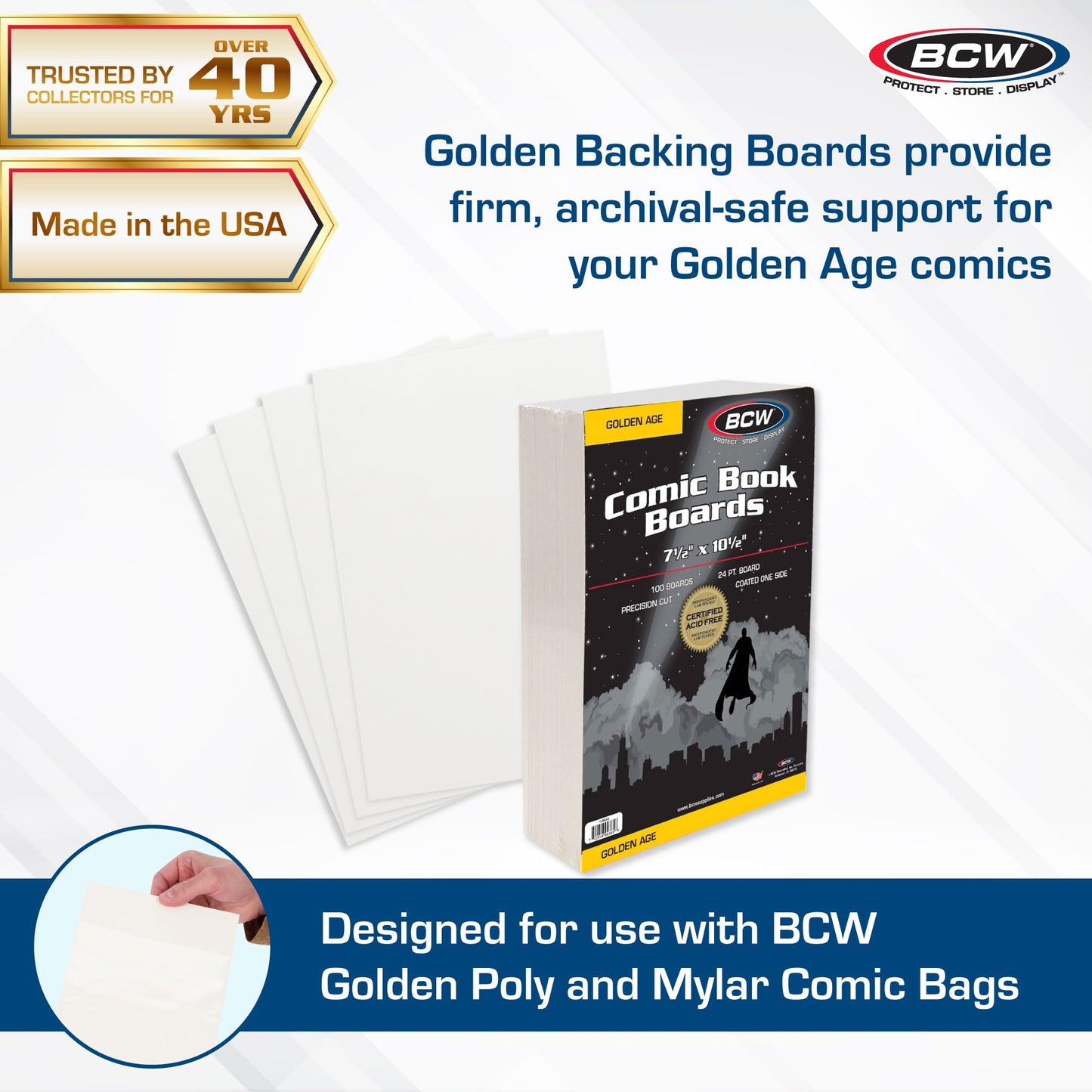 BCW Golden Age Comic Backing Boards - 100 Pack | Acid-Free, Archival-Quality 7.5 x 10.5 in