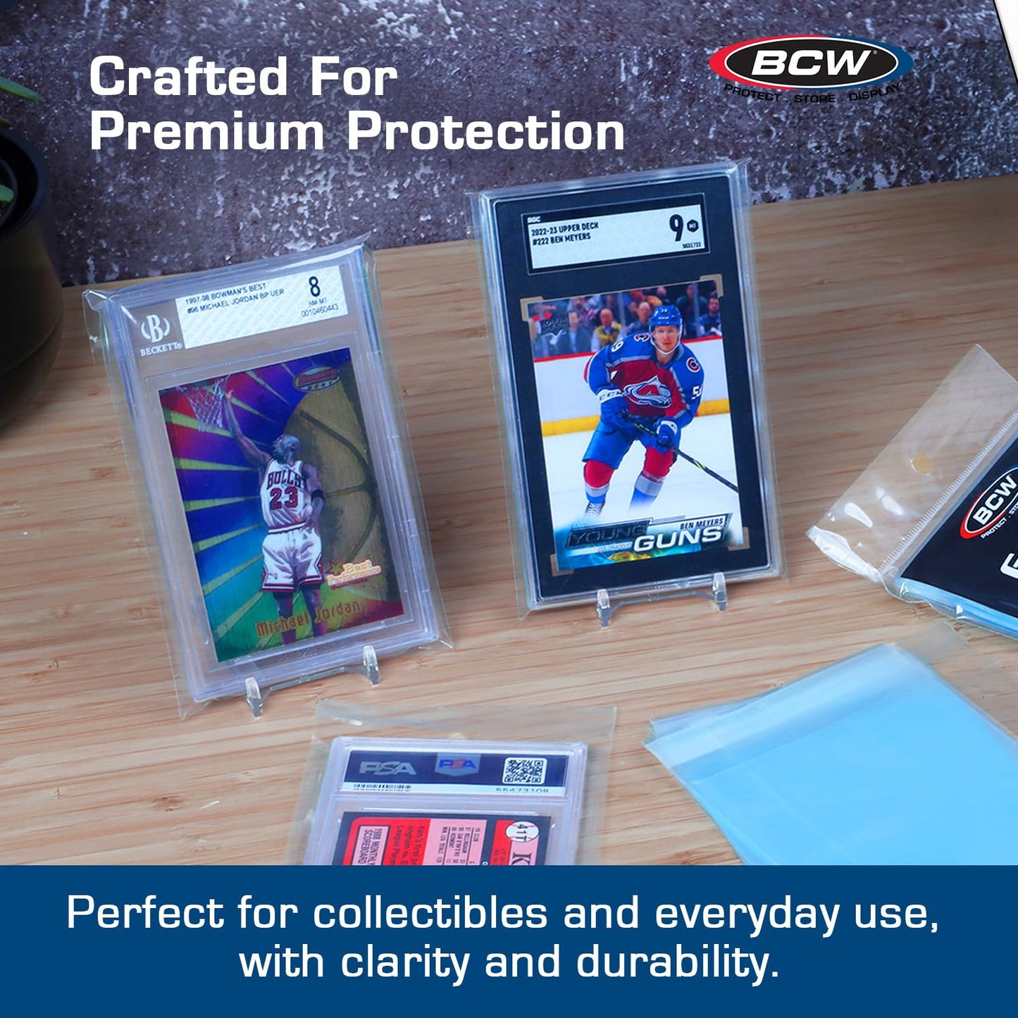 BCW Resealable Graded Card Sleeves | 100 Pack | Universal Fit for PSA, Beckett, SGC & More | Acid-Free Archival Polypropylene | 3¾ x 5½ with 1” Flap