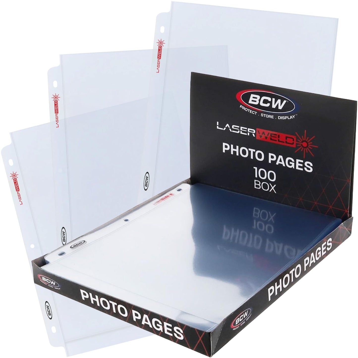 BCW LaserWeld 8x10 Photo Pages – 100-Count Box | 8x10 Plastic Sleeves for Photos | Archival-Safe 3-Ring Binder Protectors