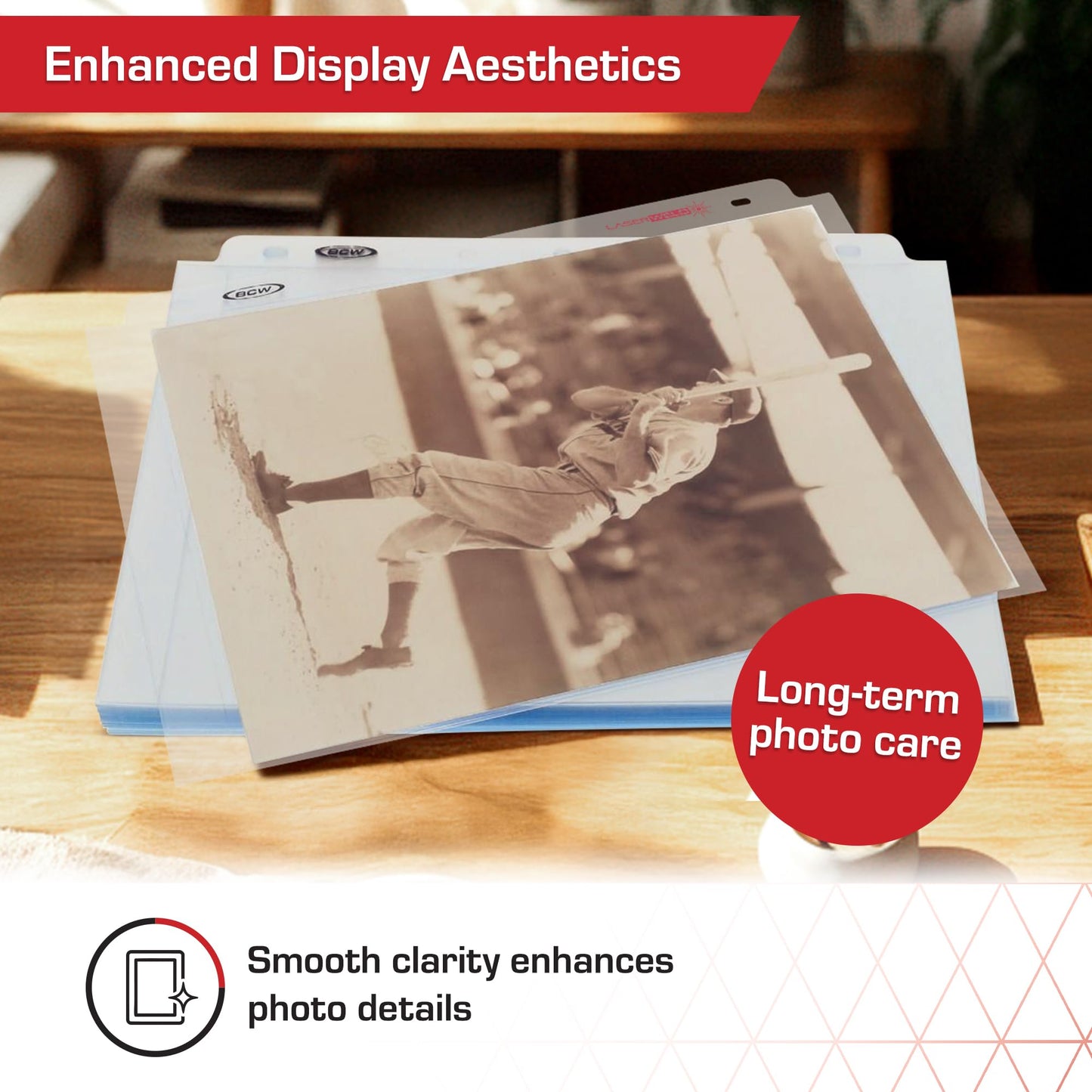BCW LaserWeld 8x10 Photo Pages – 100-Count Box | 8x10 Plastic Sleeves for Photos | Archival-Safe 3-Ring Binder Protectors