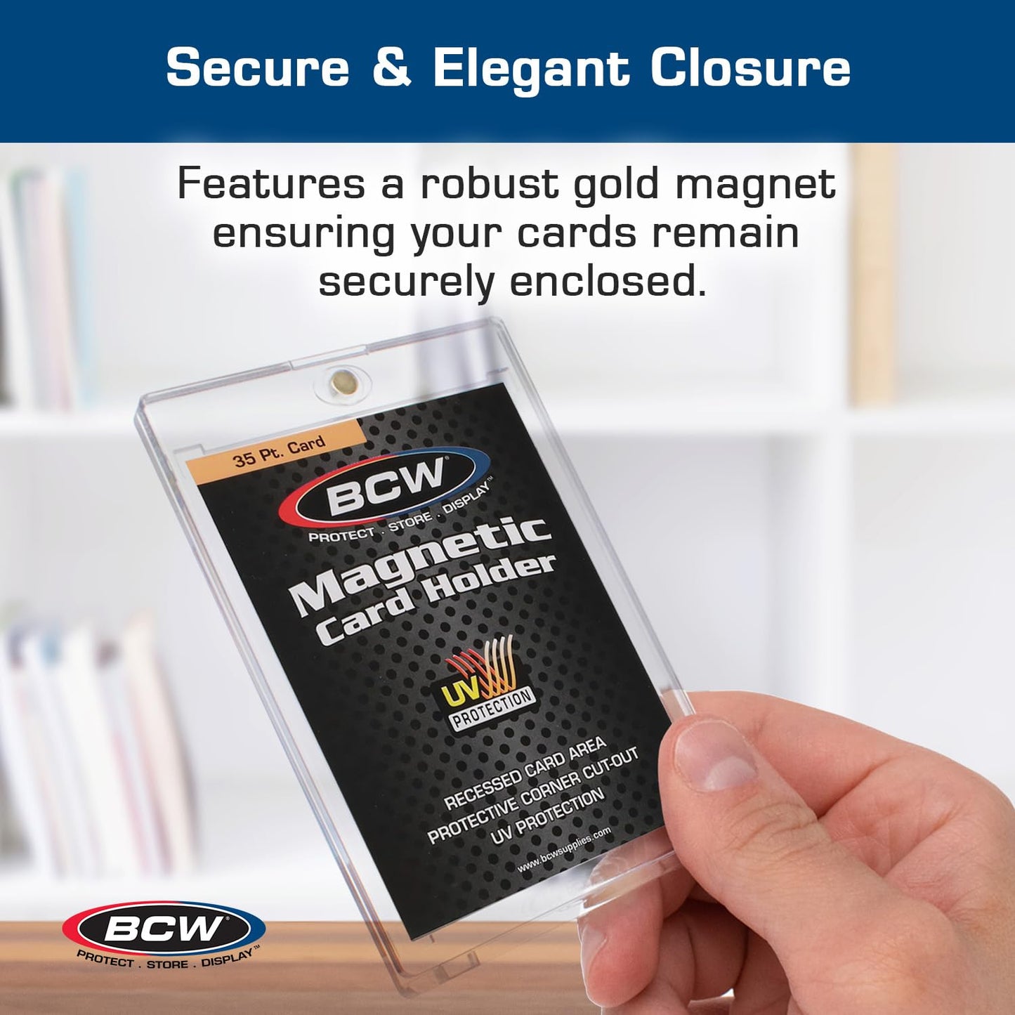 BCW Magnetic Card Holder 35 PT Thickness - 20 Pack | UV Protected Display Case with Gold Magnet Closure