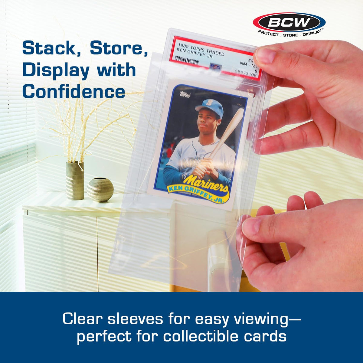 BCW Resealable Graded Card Sleeves | 100 Pack | Universal Fit for PSA, Beckett, SGC & More | Acid-Free Archival Polypropylene | 3¾ x 5½ with 1” Flap