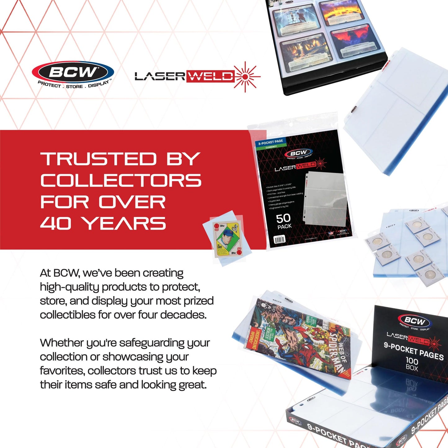 BCW LaserWeld 8x10 Photo Pages – 100-Count Box | 8x10 Plastic Sleeves for Photos | Archival-Safe 3-Ring Binder Protectors