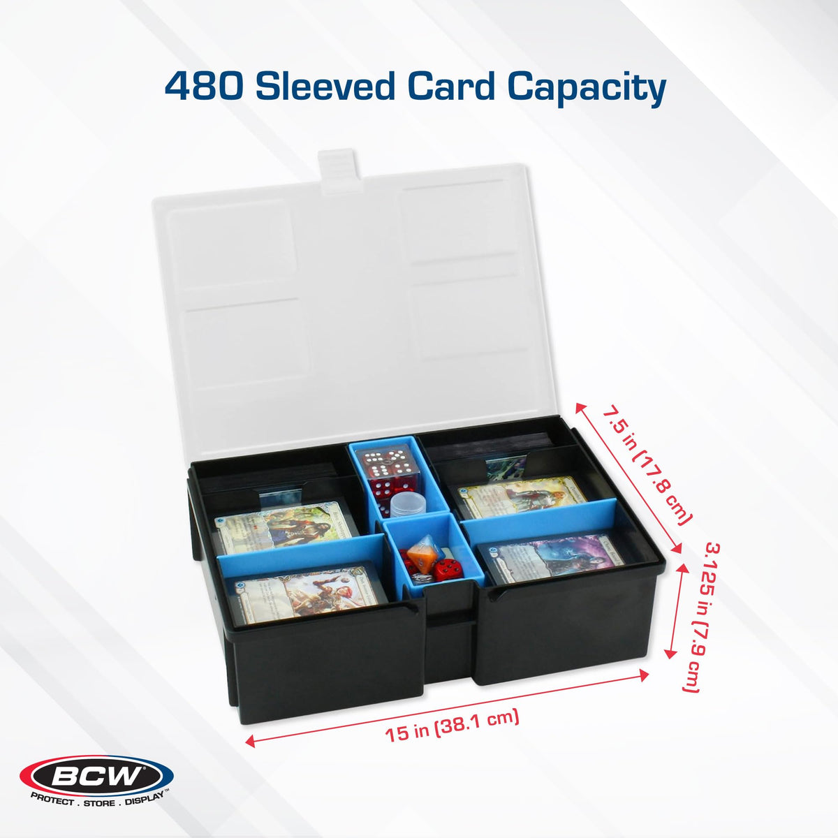 BCW Prime X4 XL Gaming Box - Card Deck Storage with Removable Dividers & Dice Trays