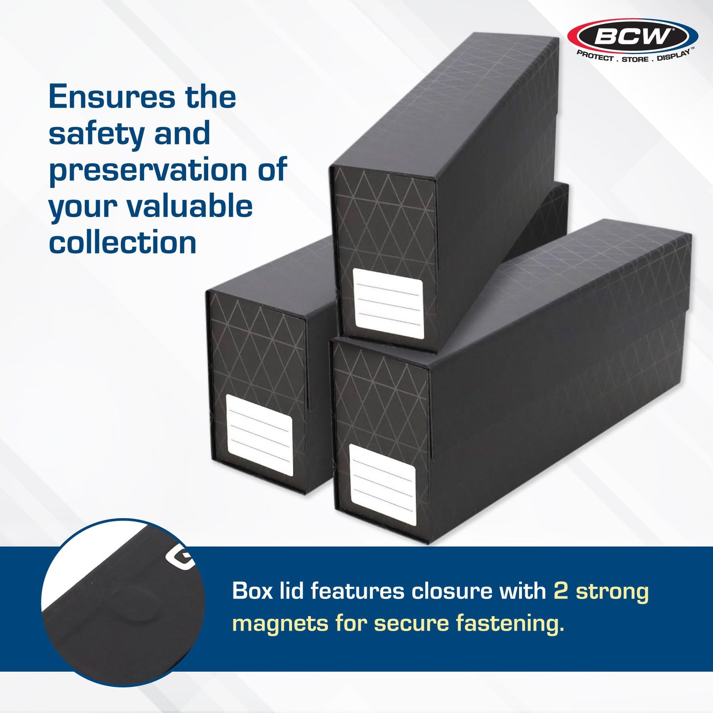 BCW QuickFold Card Boxes for Graded Cards – Black | Holds 50 Slabs | Magnetic Closure | 3 Pack