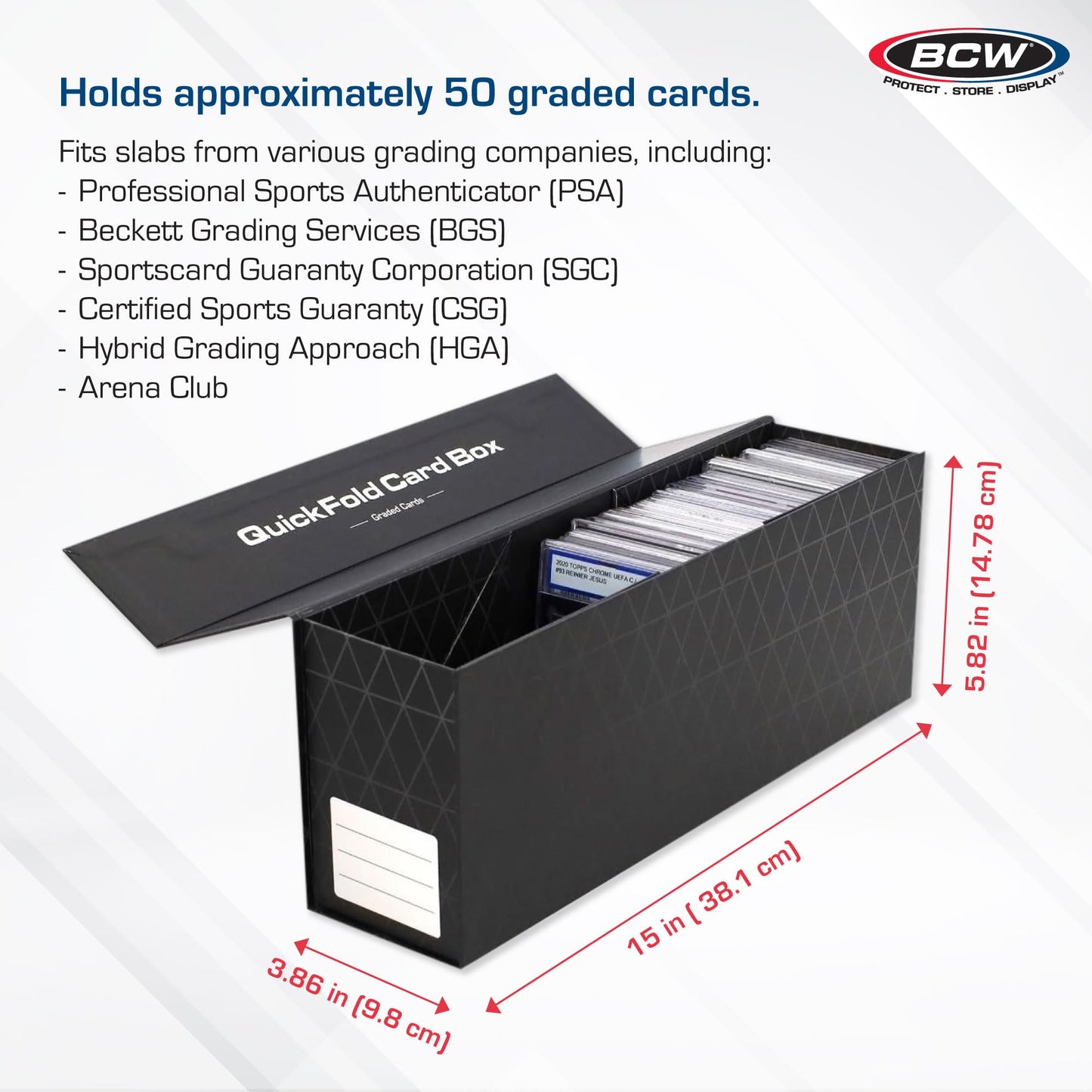 BCW QuickFold Card Boxes for Graded Cards – Black | Holds 50 Slabs | Magnetic Closure | 3 Pack