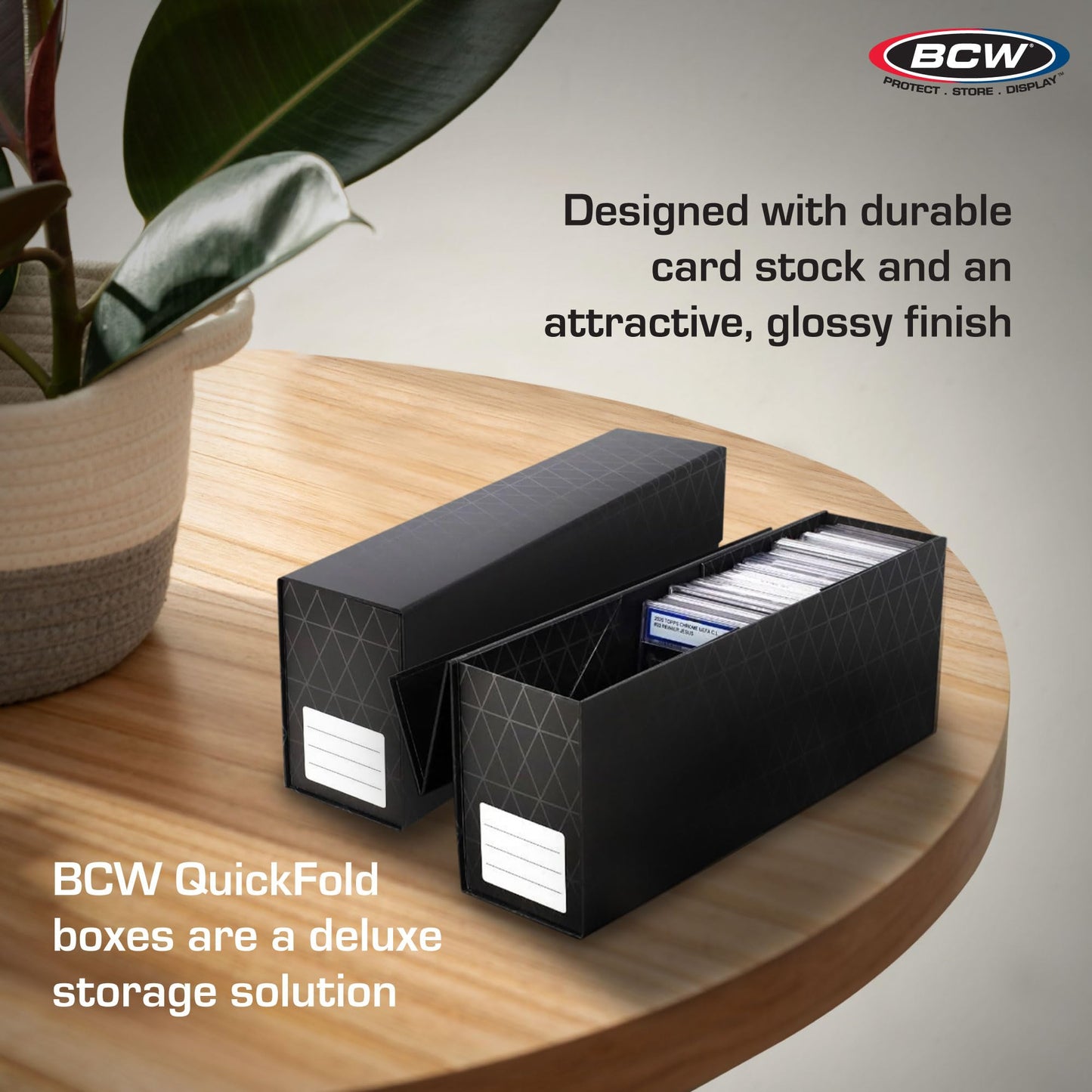 BCW QuickFold Card Boxes for Graded Cards – Black | Holds 50 Slabs | Magnetic Closure | 3 Pack