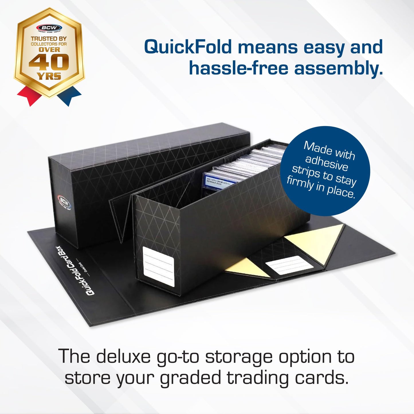 BCW QuickFold Card Boxes for Graded Cards – Black | Holds 50 Slabs | Magnetic Closure | 3 Pack