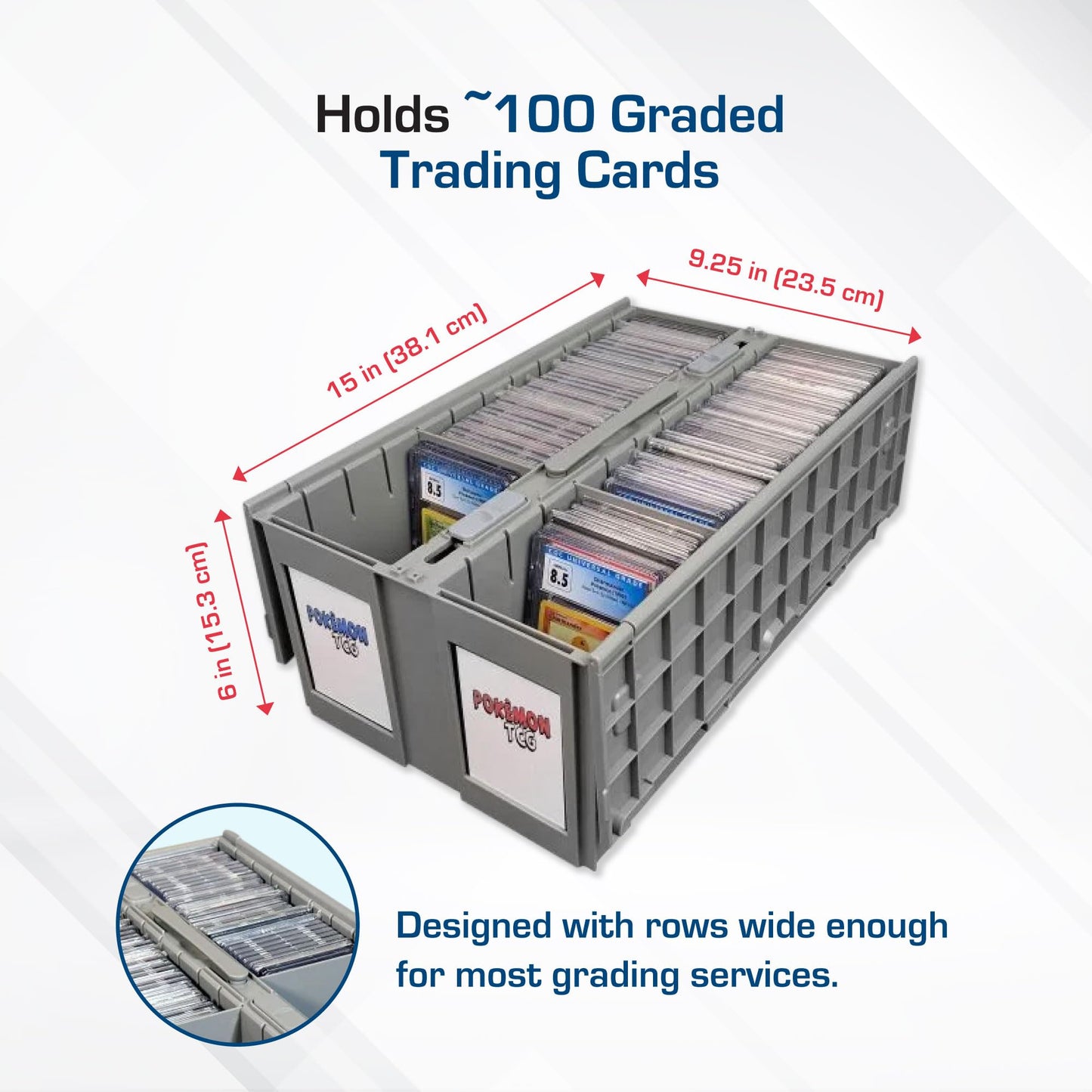 BCW 2-Row Graded Card Storage Box – Gray | Stackable PSA Slab Case with Lid & Handle