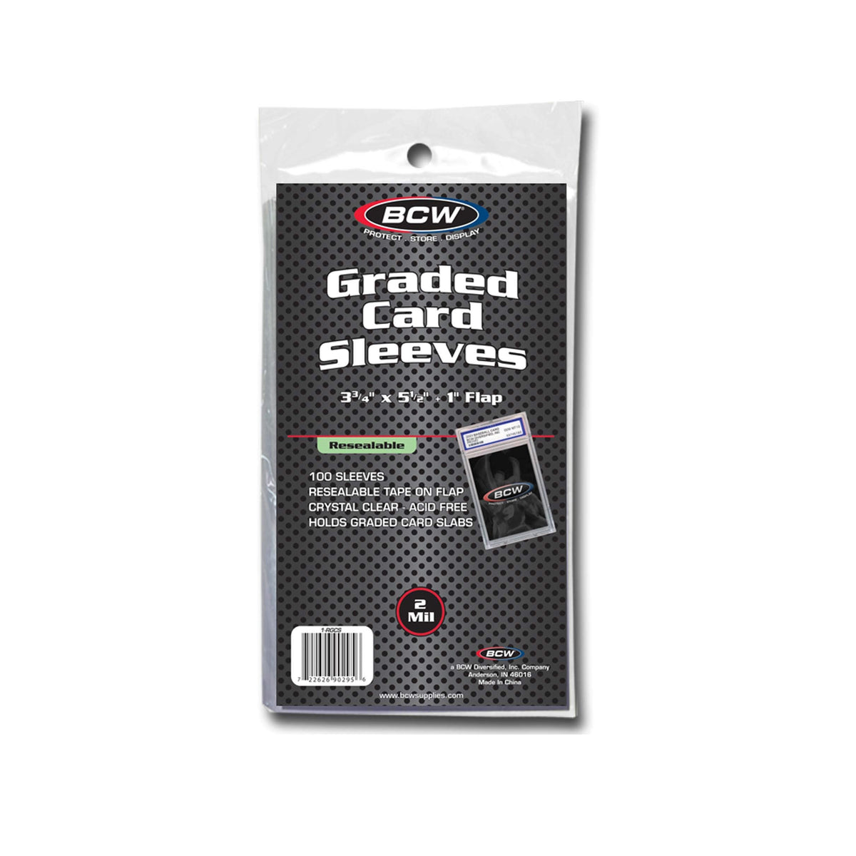 BCW Resealable Graded Card Sleeves | 100 Pack | Universal Fit for PSA, Beckett, SGC & More | Acid-Free Archival Polypropylene | 3¾ x 5½ with 1” Flap
