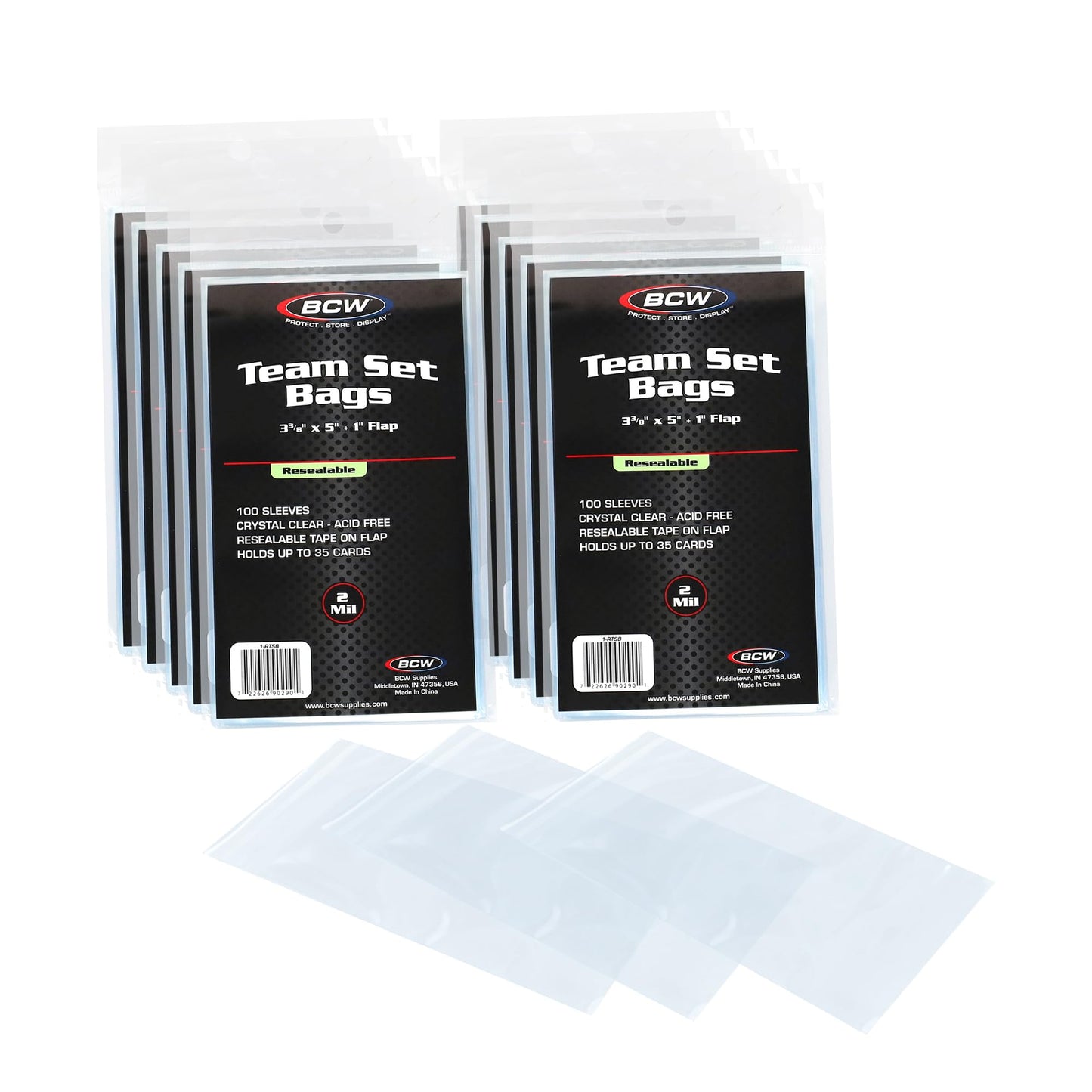 BCW Resealable Team Set Bags – 1000 Count, Holds 35 Loose Cards or 5 Toploaders, Fits 108pt Magnetics