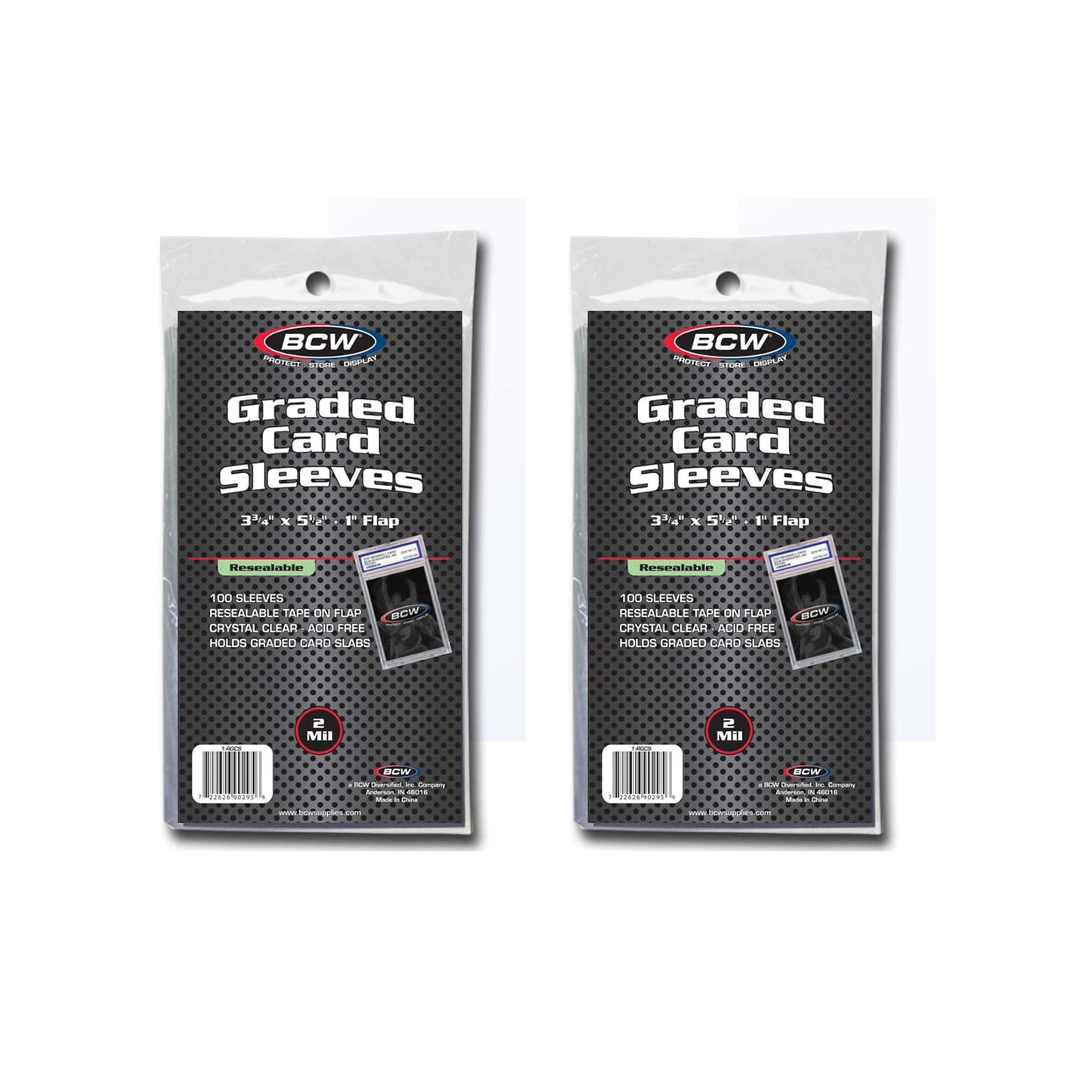BCW Resealable Graded Card Sleeves – 200 Pack, Universal Fit for PSA, Beckett, SGC & More | Acid-Free Archival Polypropylene | 3¾ x 5½ with 1” Flap