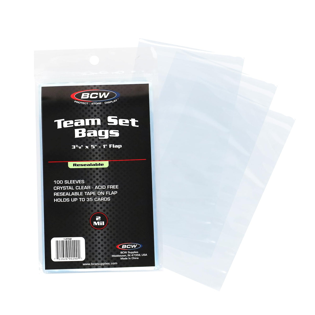 BCW Resealable Team Set Bags – 100 Count | Holds 35 Cards, 5 Toploaders, 108pt Magnetics | Acid-Free Polypropylene