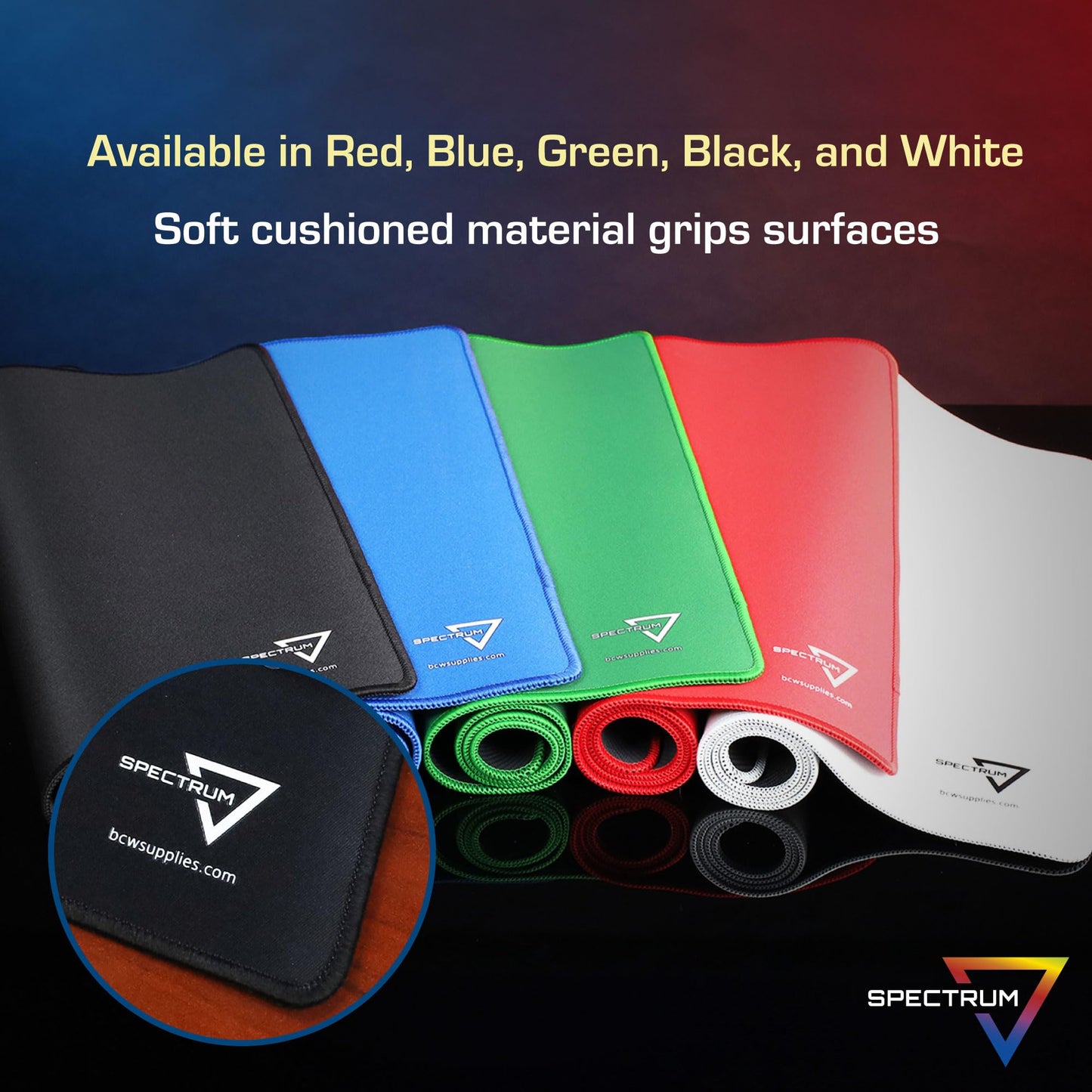BCW Spectrum Playmat – Green (24x14) with Stitched Edges | Durable Tabletop Gaming Surface