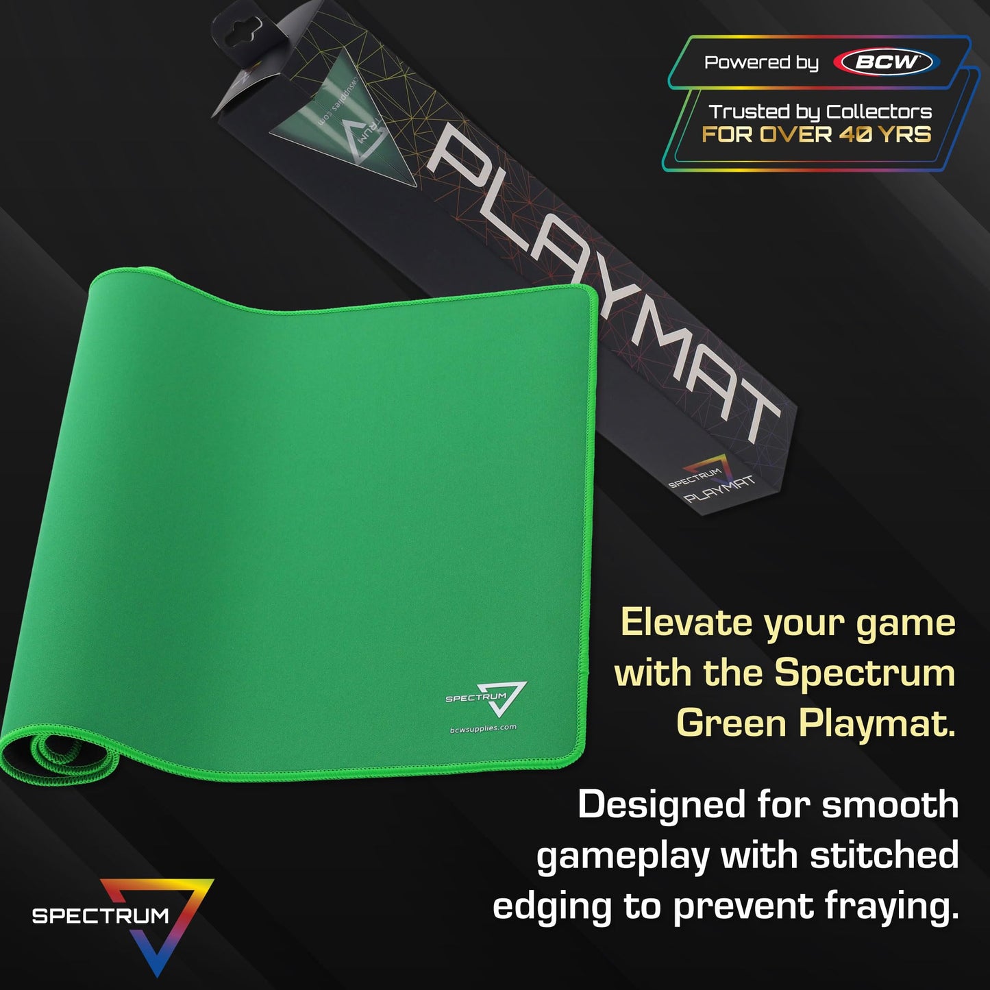 BCW Spectrum Playmat – Green (24x14) with Stitched Edges | Durable Tabletop Gaming Surface