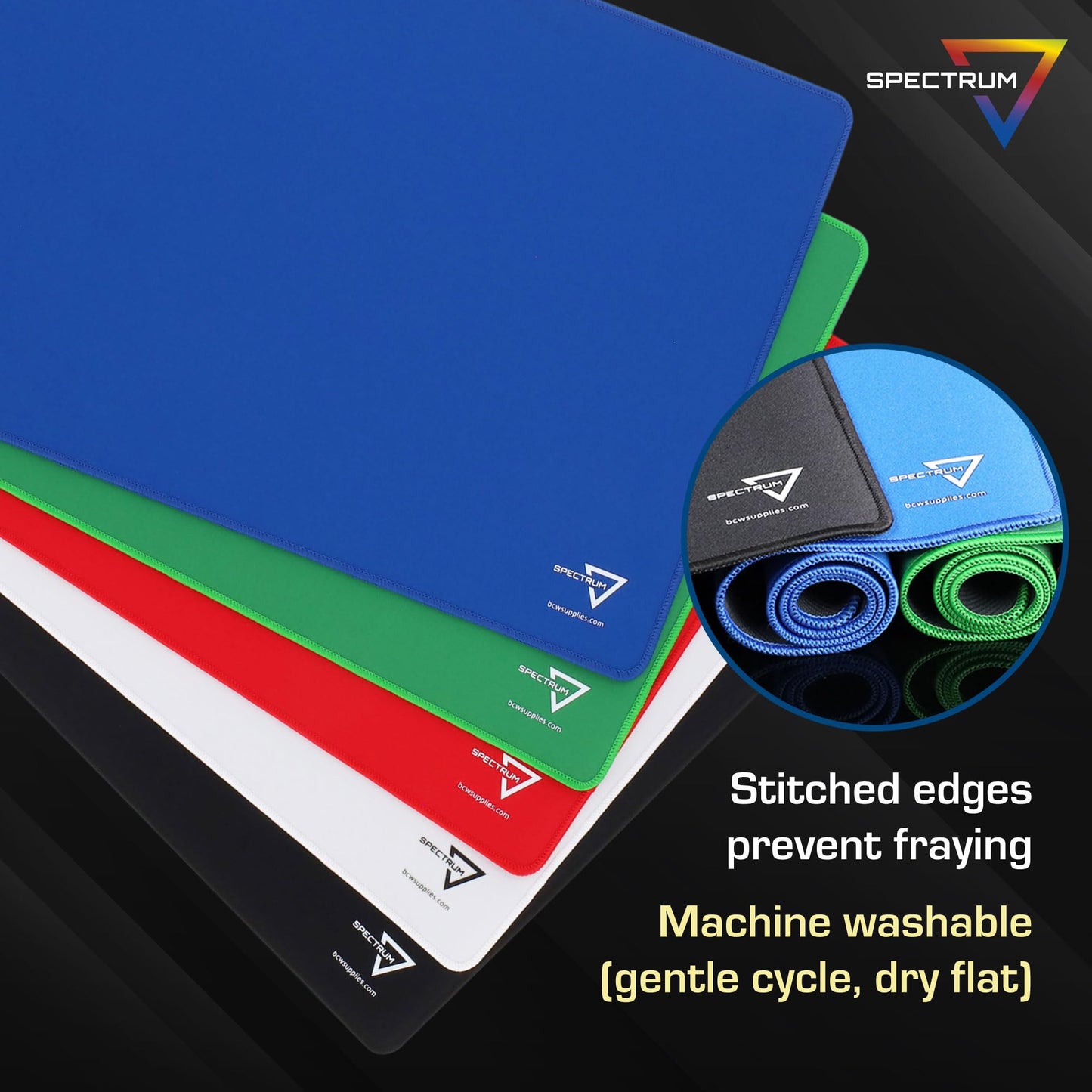 BCW Spectrum Playmat White 24x14 - Stitched Edges for Durability | Ideal for TCG & Tabletop Gaming