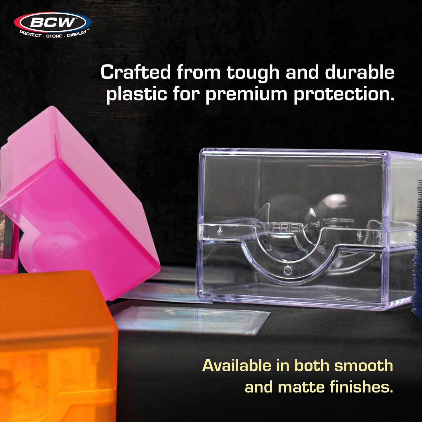 BCW Spectrum Prism Deck Case – Polished Translucent Finish, Holds 100 Double-Sleeved Cards, Secure Snap Closure